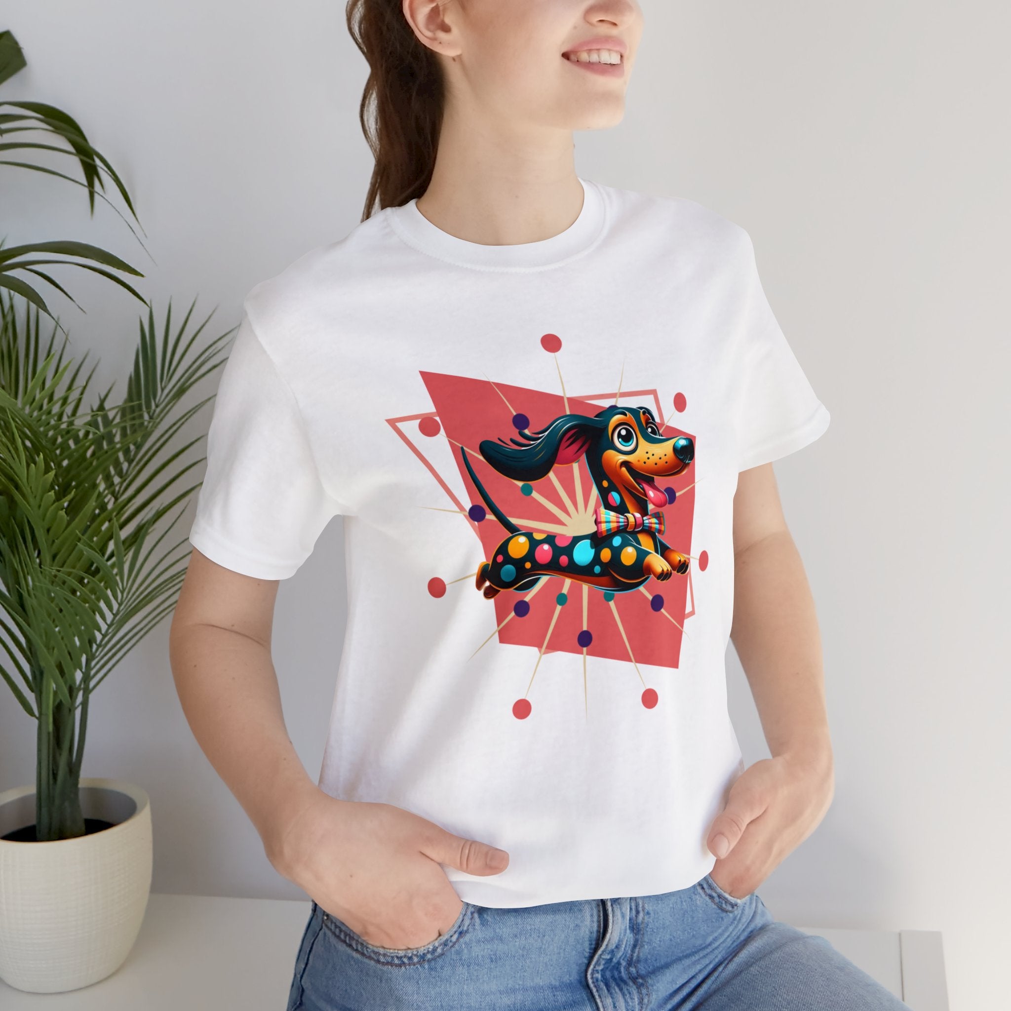 Dachsund Lover Comfy T-Shirt, Doxie Mom, Weiner Dog, Mid Century Mod Retro Designed For Cool Weiner Dog Mom - Mid Century Modern Gal