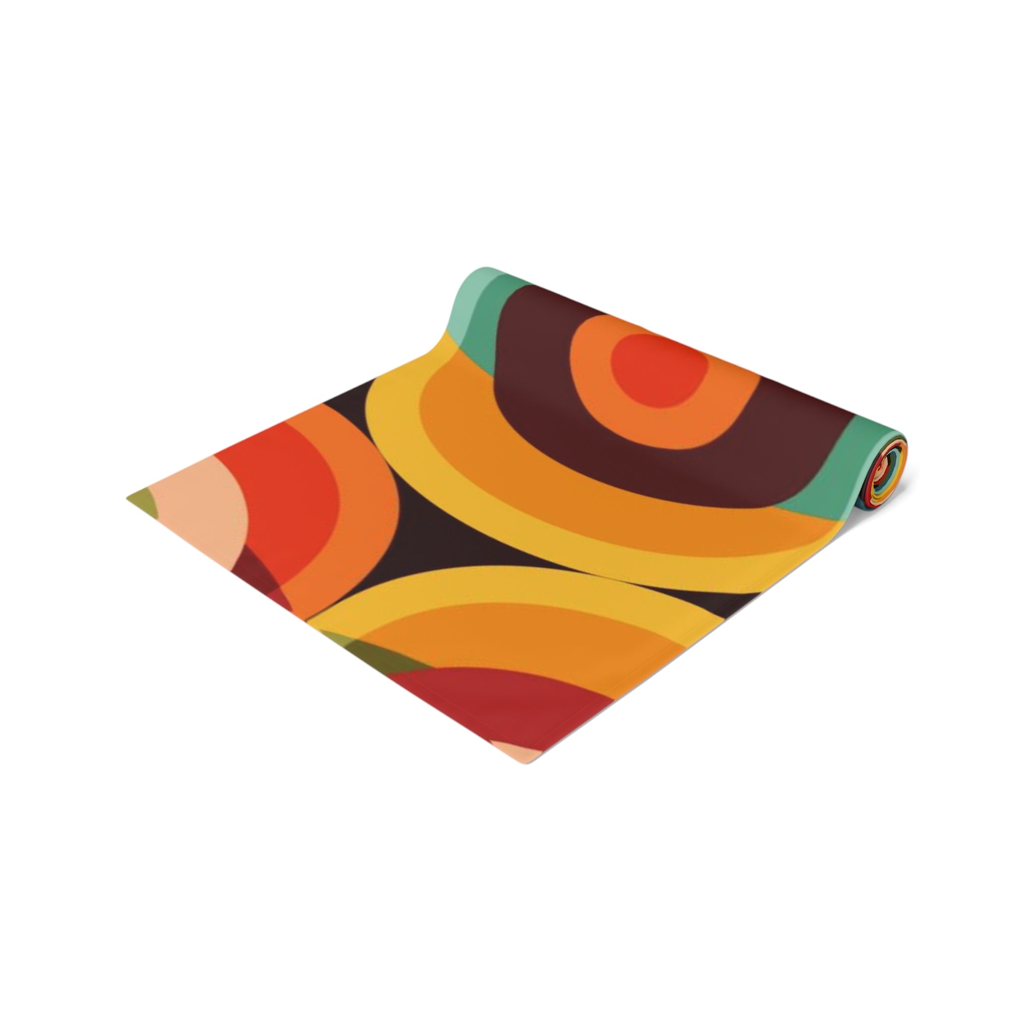 Mid Century Modern Table Runner, Groovy Orb Circles, Mustard Yellow, Burnt Orange, Trippy Hippie 70s MCM Table Runner - Mid Century Modern Gal