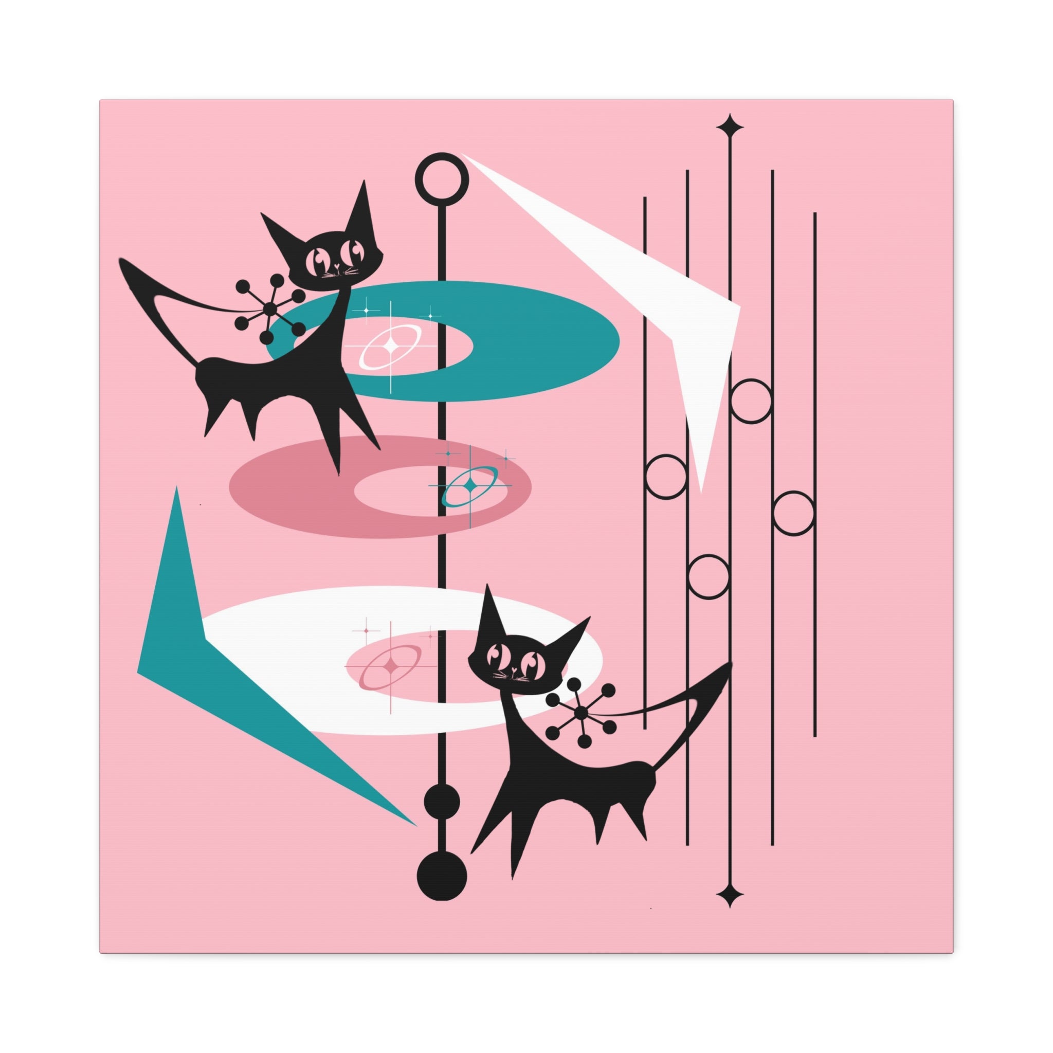 Atomic Cat Pink Abstract Minimalist Mid Century Modern Wall Canvas Art - Modern Geometric Wall Decor - Mid Century Modern Gal
