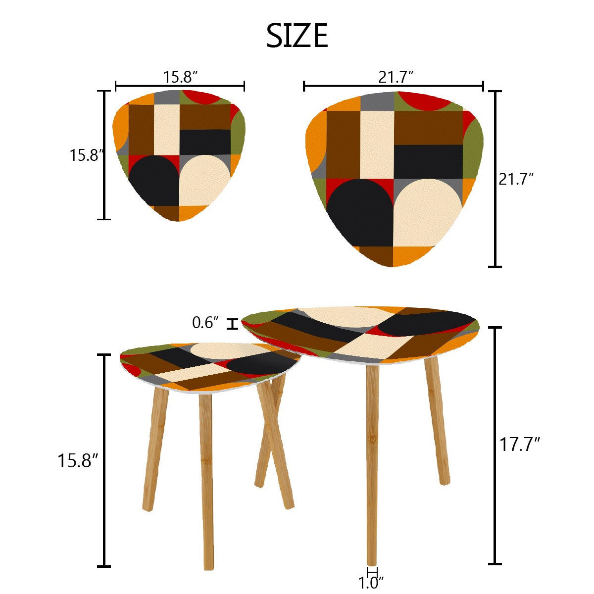 Mid Century Modern Nesting Tables In Geometric Mod Design, Black, Orange, Cream Green Mod Coffee Table - Mid Century Modern Gal