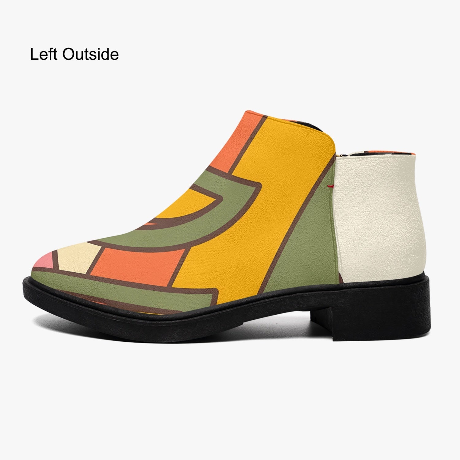 70s Mod Flower Power, Groovy Kitsch Ankle Shoe Boots With Atomic Kittie On Back - Mid Century Modern Gal