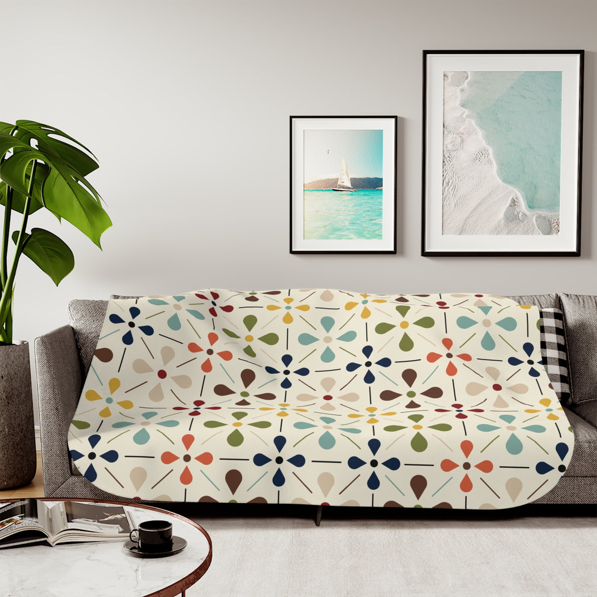 Mid Century Modern Blanket, Scandinavian Flower Design - Mid Century Modern Gal