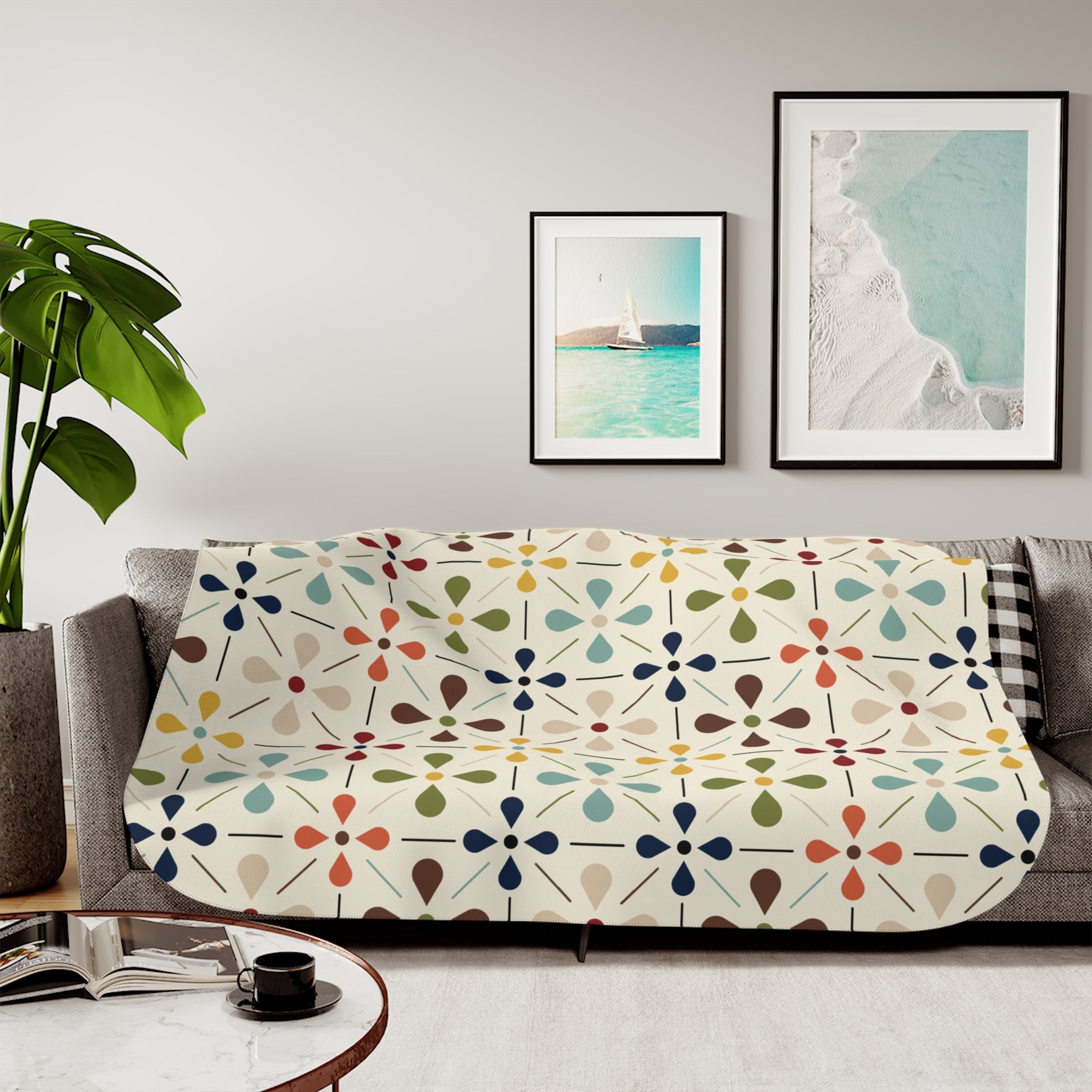 Mid Century Modern Blanket, Scandinavian Flower Design - Mid Century Modern Gal