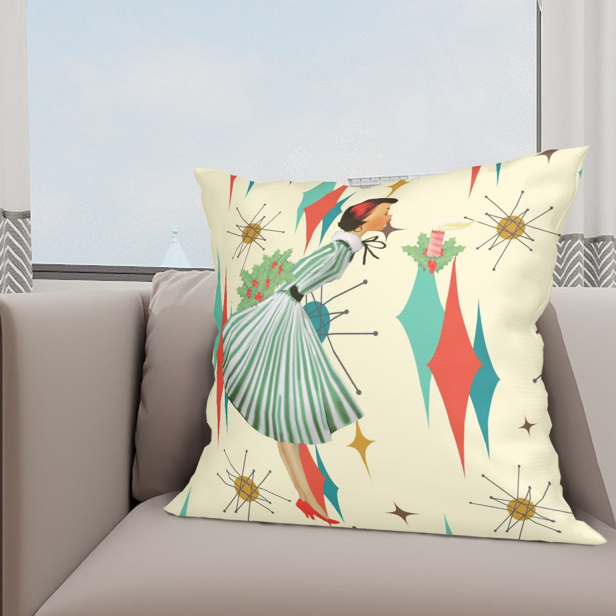 Mid Century Modern Christmas Kitsch, Mod Gal Franciscan Starburst Designed Holiday Pillow Covers - Mid Century Modern Gal