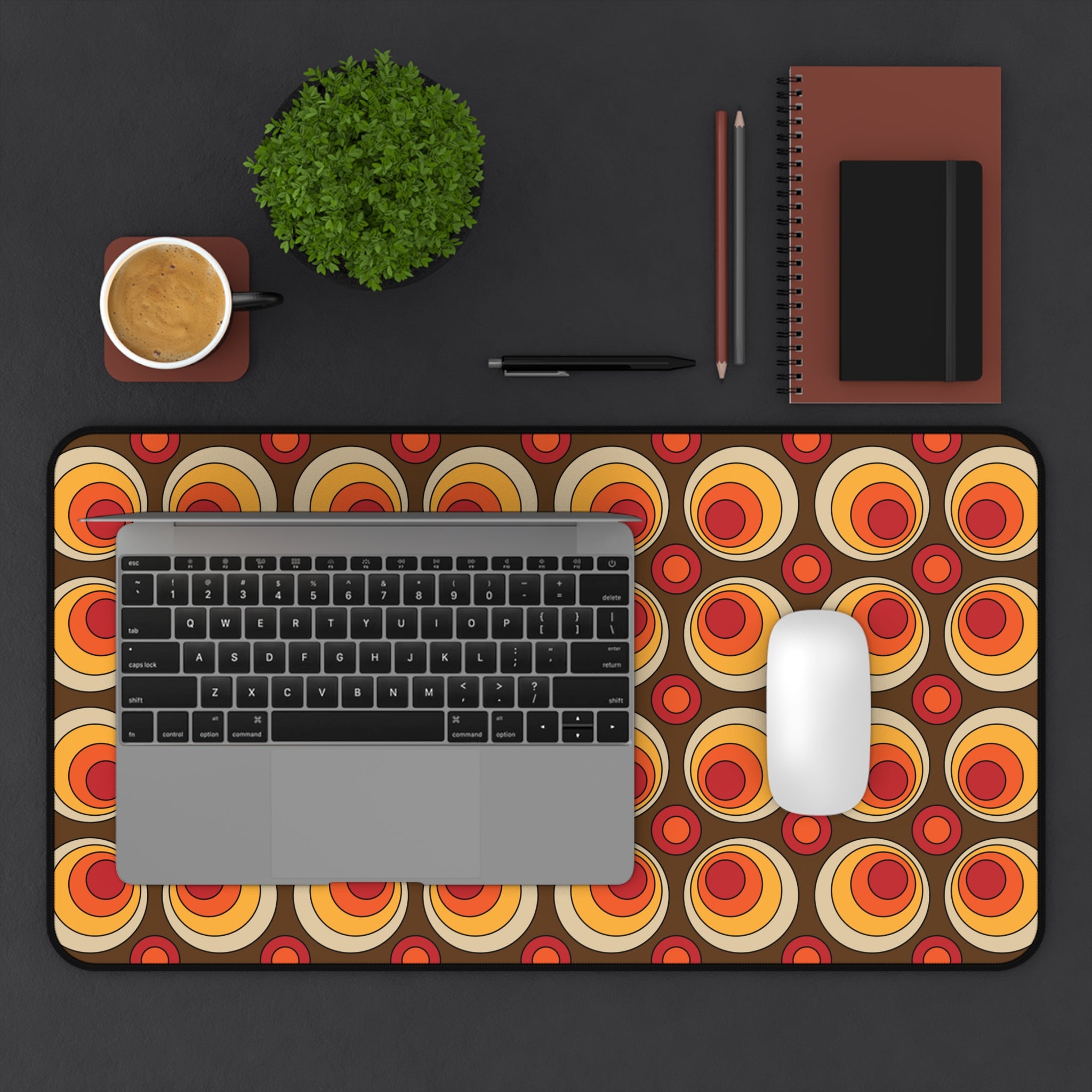 Retro Groovy Orbs Desk Mat – Stylish Workspace Decor for Home or Office - Mid Century Modern Gal