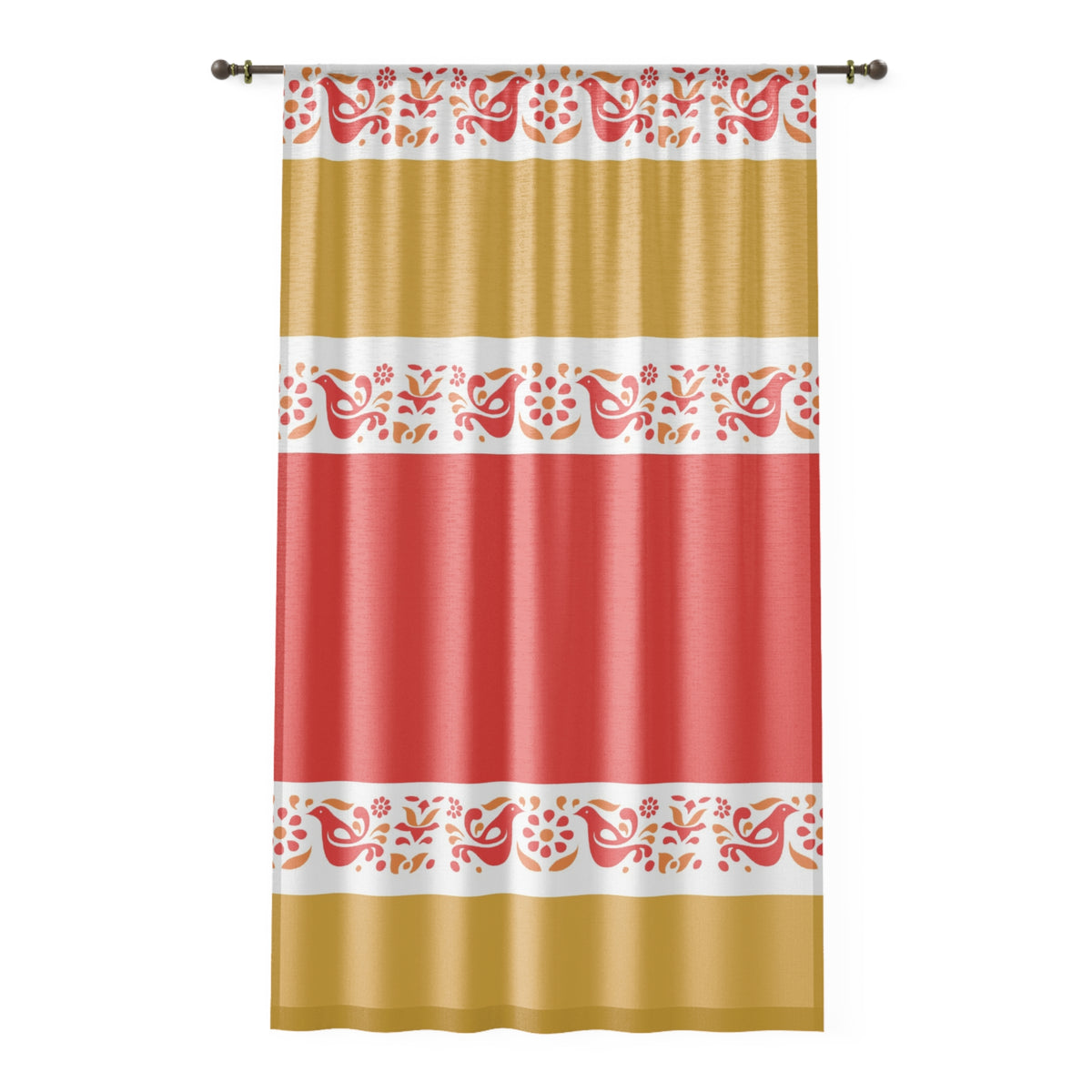 Pyrex Friendship Red, Golden Yellow Boho Floral Window Curtain - Vibrant Red and Gold Design for Cozy Living Spaces - Mid Century Modern Gal