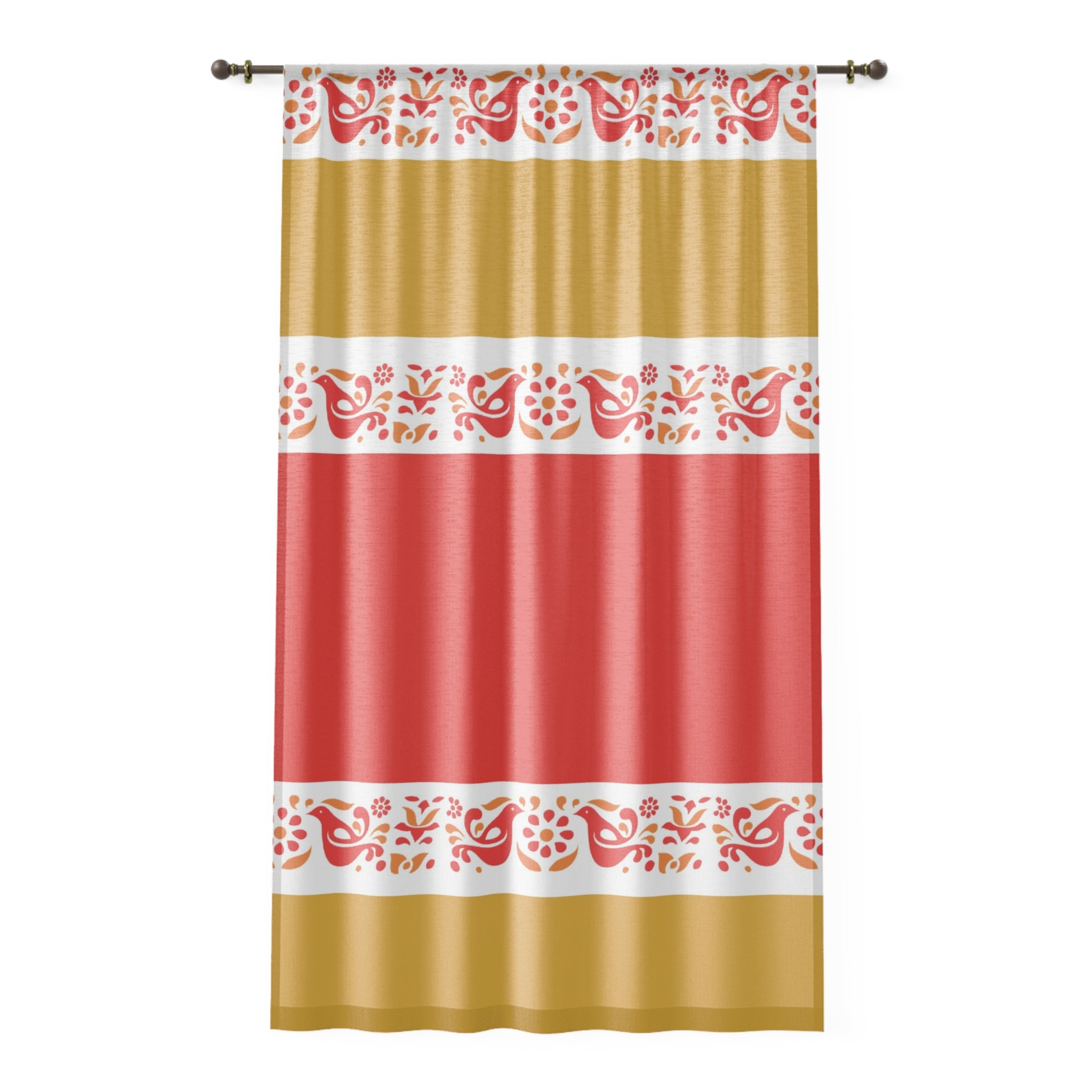 Pyrex Friendship Red, Golden Yellow Boho Floral Window Curtain - Vibrant Red and Gold Design for Cozy Living Spaces - Mid Century Modern Gal