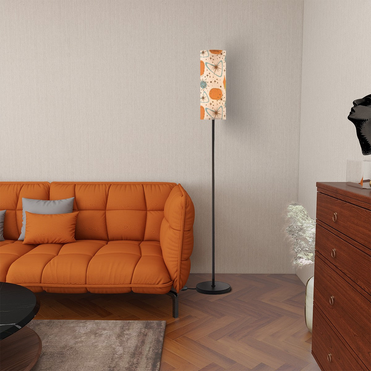Mid Century Modern Designed, Slender Floor Lamp, Orange, Blue, Starburst - Mid Century Modern Gal