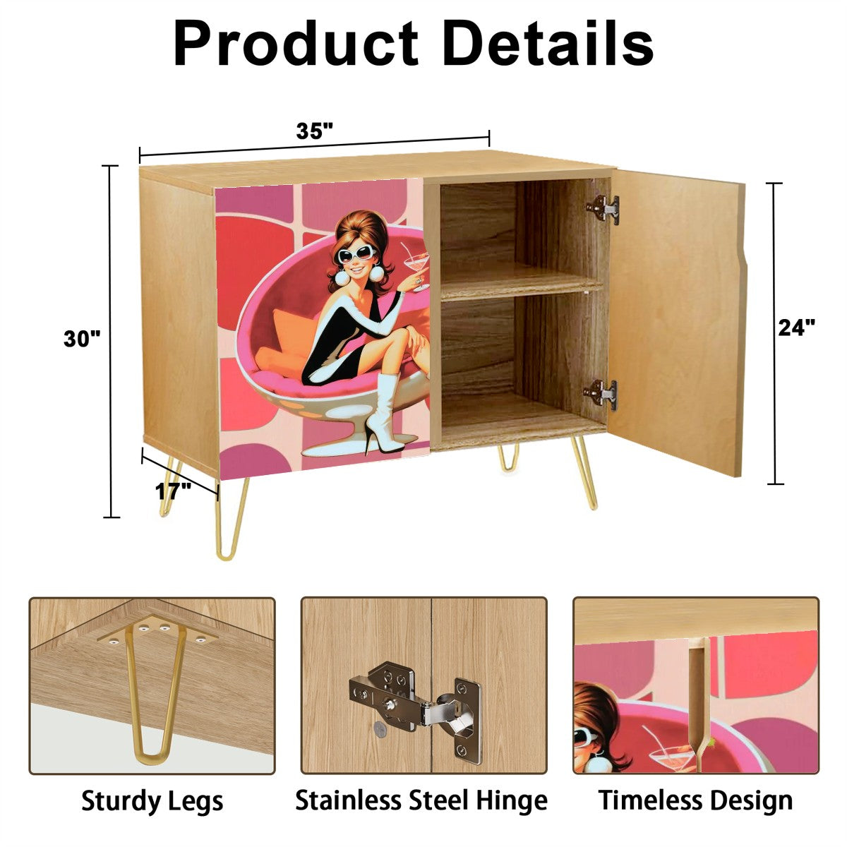 Mid Century Modern Bar Cabinet, Kitschy Mod 60s Gal Pink Geometric MCM Credenza Sideboard - Mid Century Modern Gal