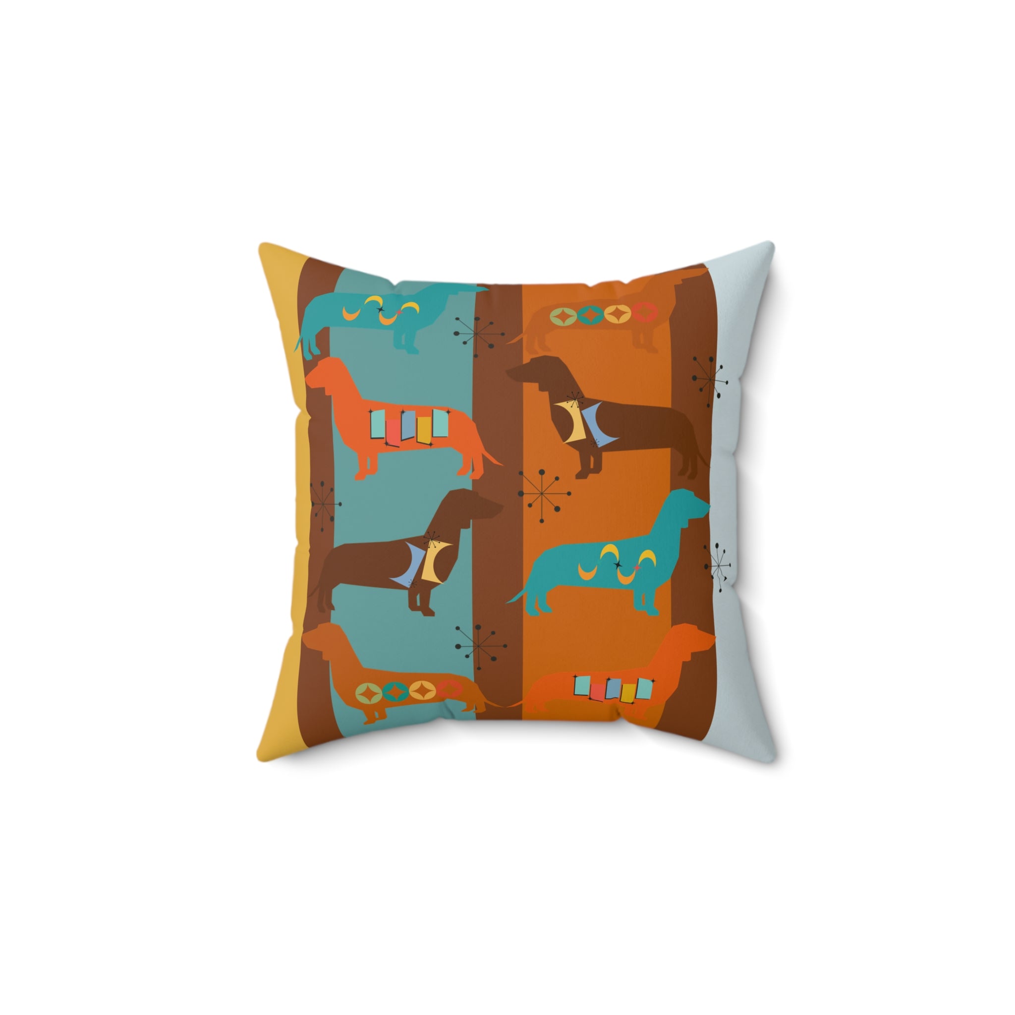 Doxie Dog, Dachshund Lover, Retro Colorful Dog-Themed Square Pillow - Cozy Home Decor - Mid Century Modern Gal
