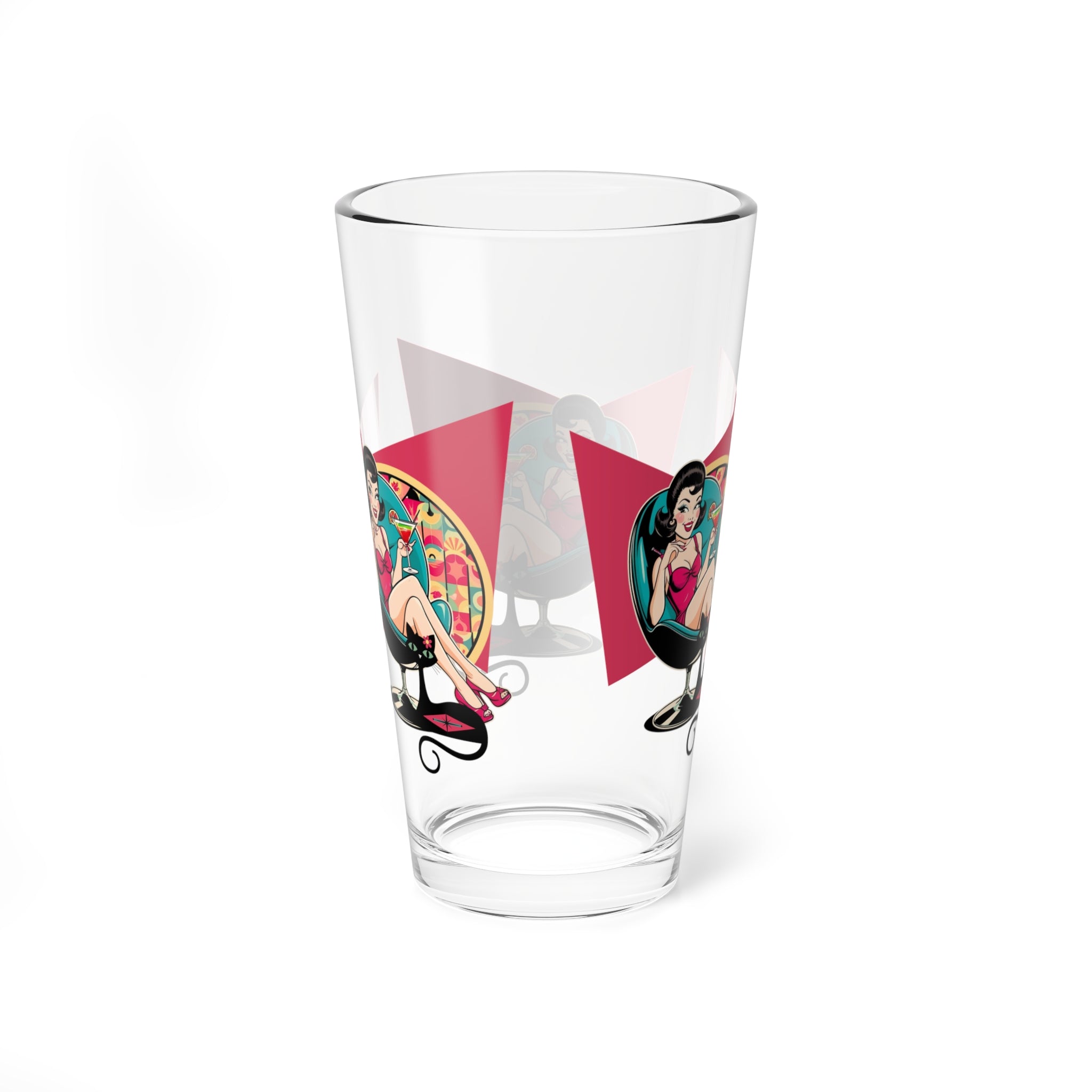Mid Century Modern Gal Retro Cocktail Glass 16oz - Vintage Pin-Up Design - Mid Century Modern Gal