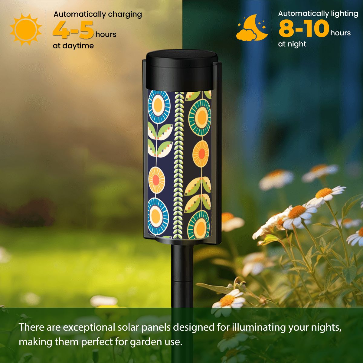 Scandinavian Modern Danish Flower, Blue Orange Green Retro Outdoor Solar Lights - Mid Century Modern Gal