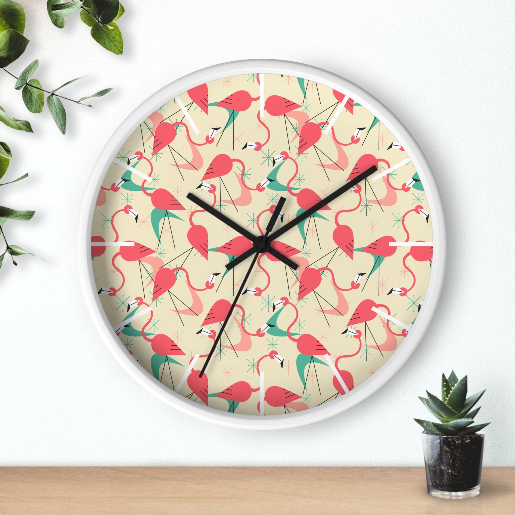 Mid Century Modern Flamingo Wall Clock, Kitschy Quirky Dancing Flamingos Fun Home Decor for Retro Summer Vibes - Mid Century Modern Gal