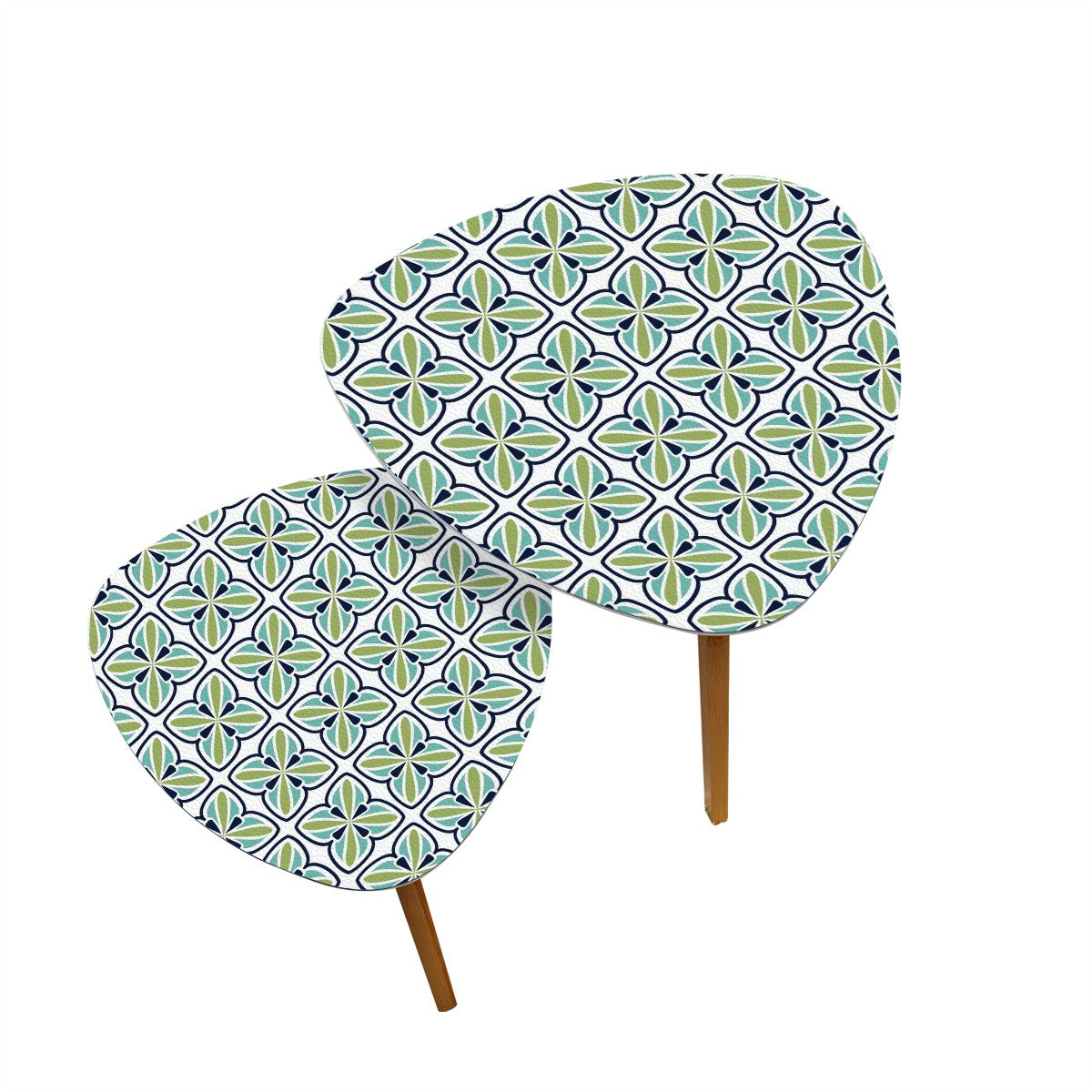 Modern Danish Scandinavian Blue, Green White MCM Nesting Tables - Mid Century Modern Gal