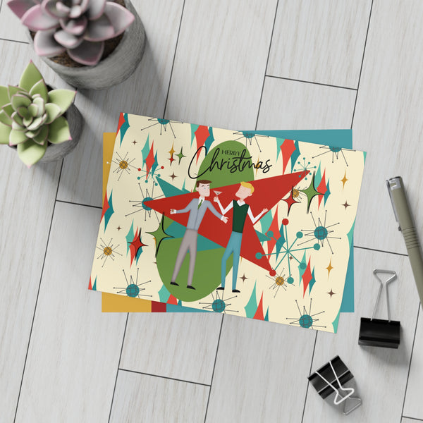 Gay Male Christmas Cards, Mid Century Modern Diamond Starburst Kitschy Fun Christmas Cards
