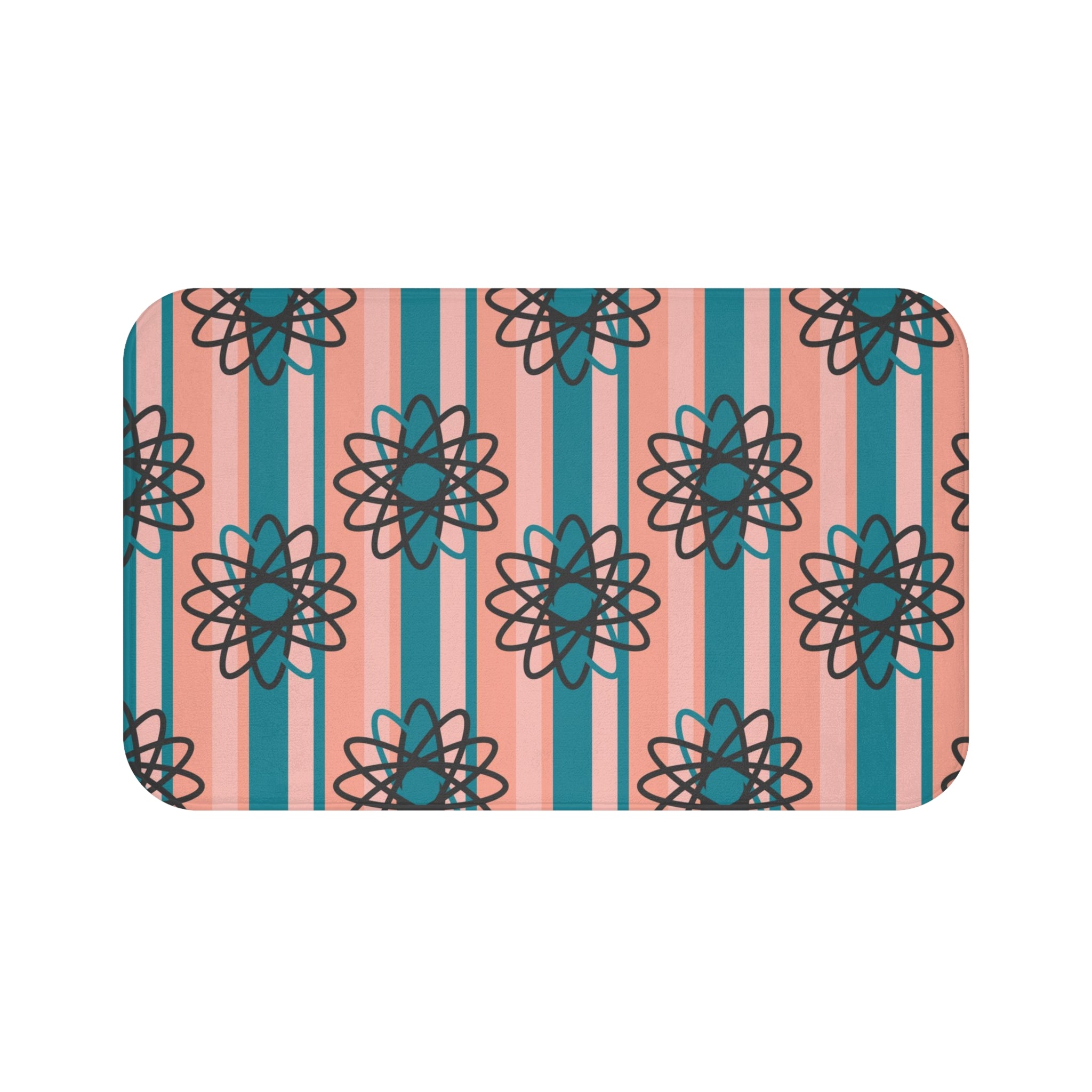 Mid Century Modern Atomic Atom, Teal, PInk, Retro Bath Mat - Mid Century Modern Gal