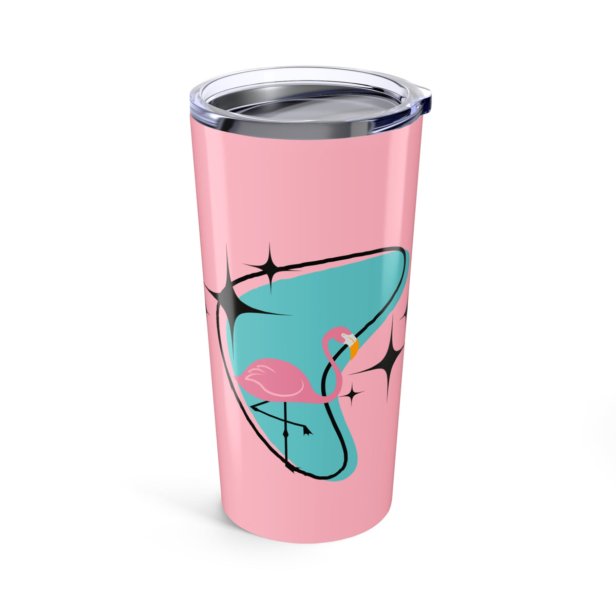 Pink Flamingo, Aqua Blue, Retro, Mid Mod, MCM 50's Inspired Tumbler Gift 20oz - Mid Century Modern Gal