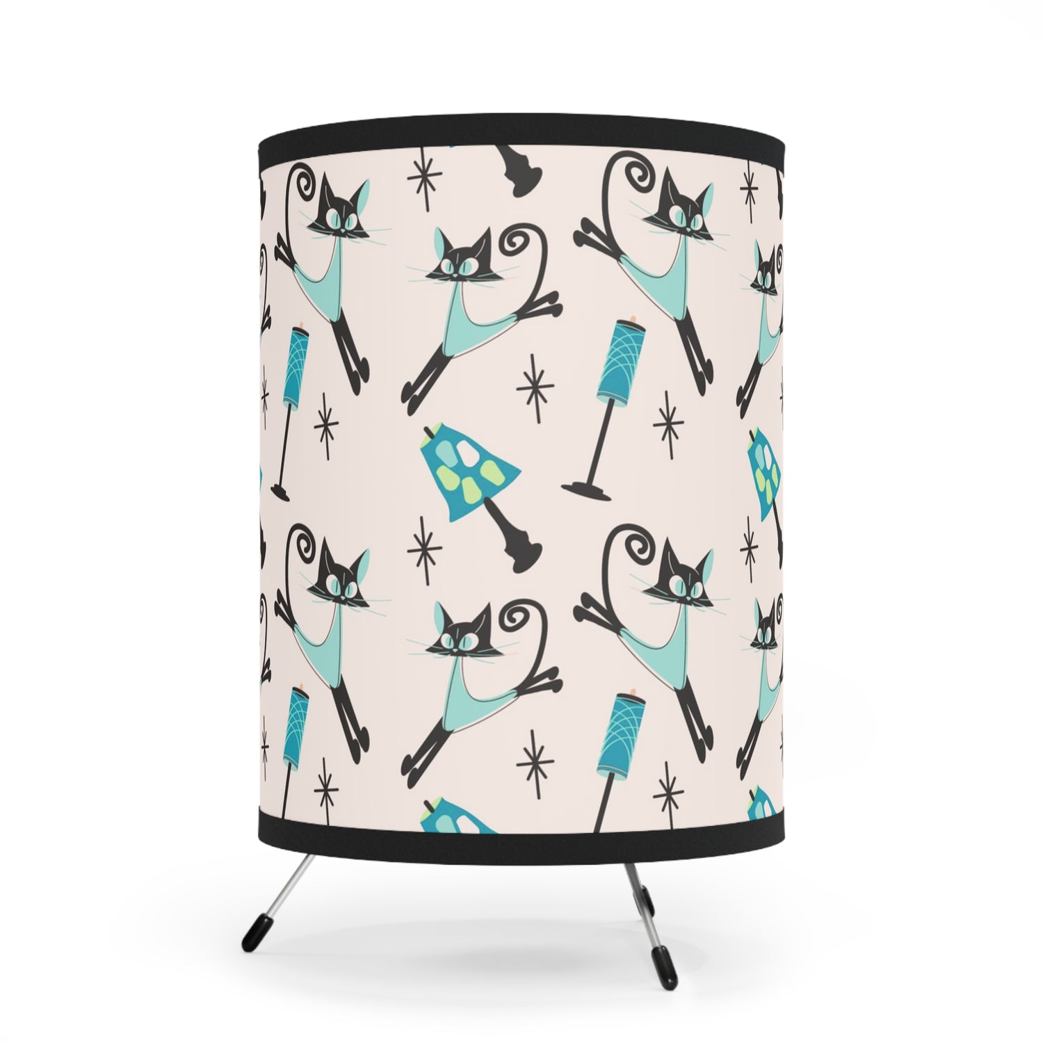 Atomic Kitty Kitschy Cute, Boomerang, Mid Century Modern Tripod Lamp - Mid Century Modern Gal