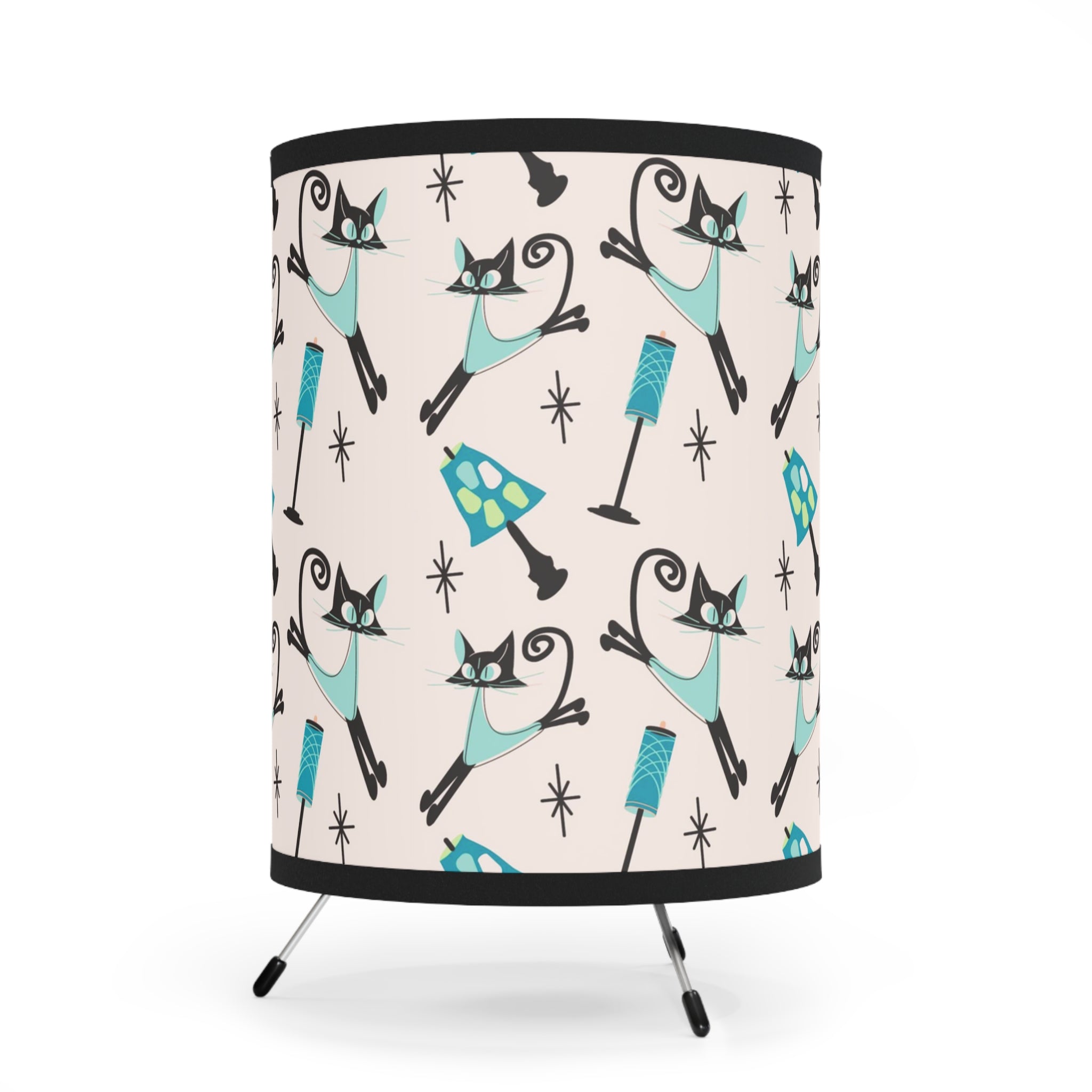 Atomic Kitty Kitschy Cute, Boomerang, Mid Century Modern Tripod Lamp - Mid Century Modern Gal