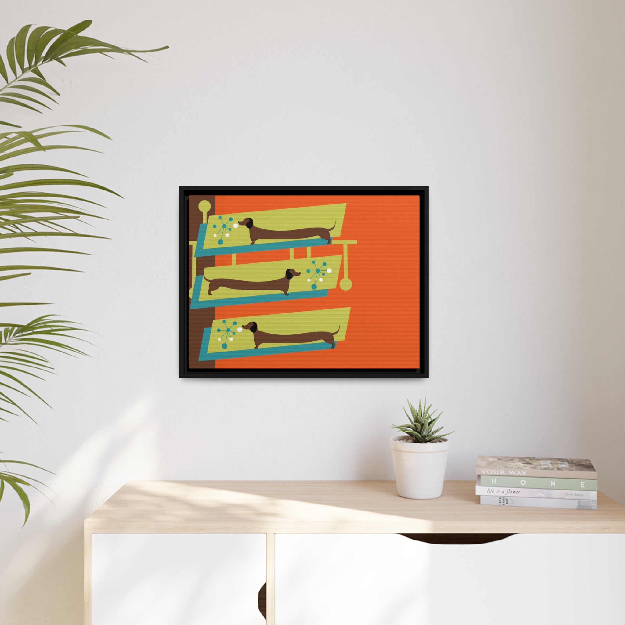 Mid Mod Doxie Dog MCM Wall Art, Orange, Green Teal, Mid Century Modern Wall Art - Mid Century Modern Gal