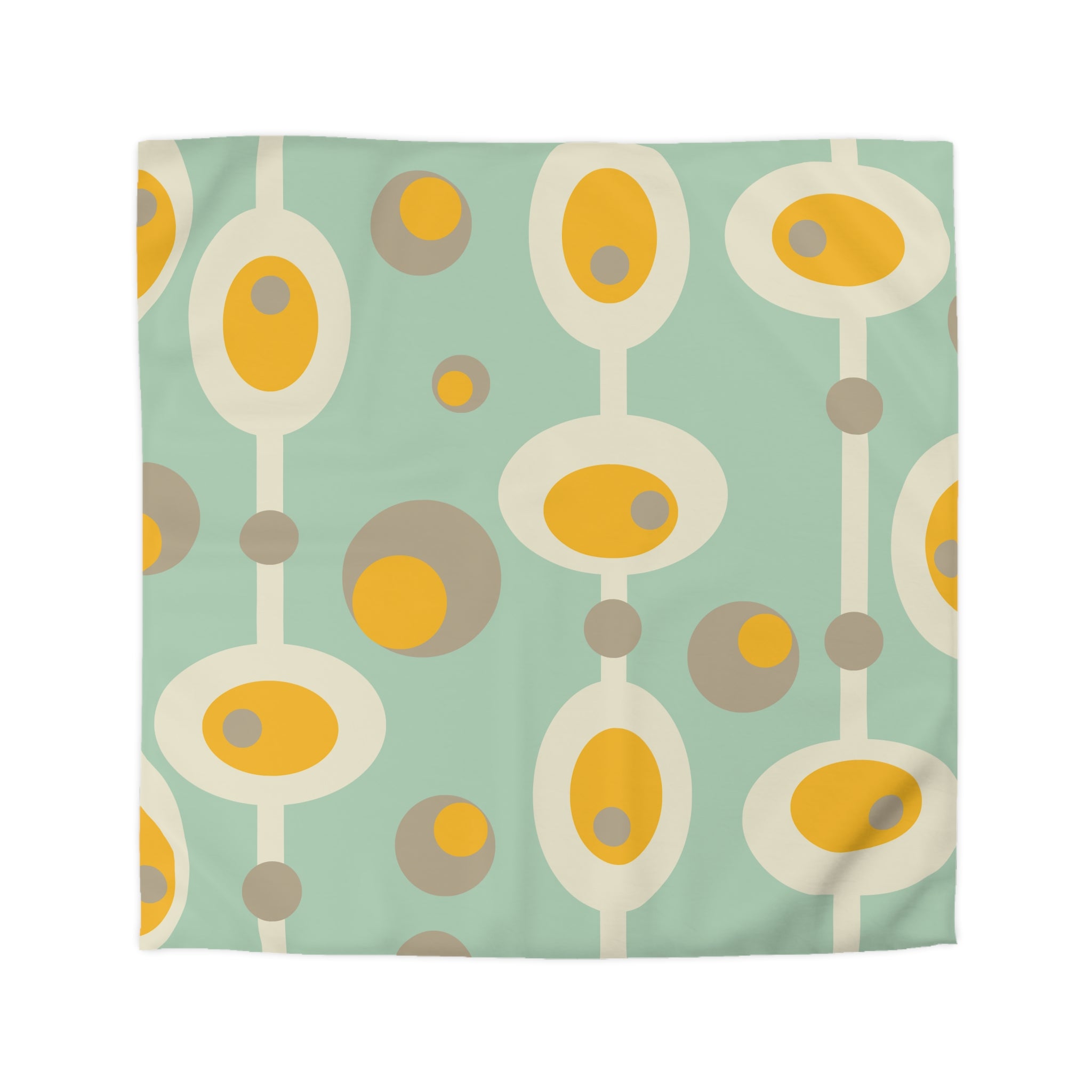Mid Century Modern Bedding, Mustard Yellow, Gray, Creamy Beige Orbs, Mint MCM Retro Groovy Duvet Bedding Cover - Mid Century Modern Gal