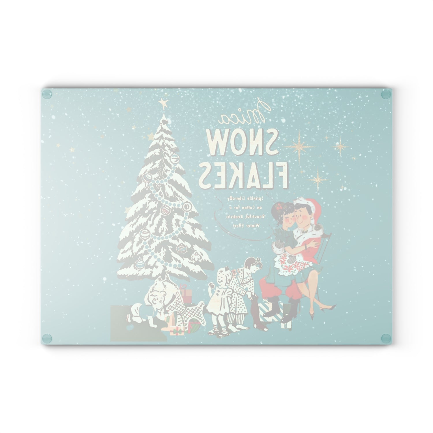 Mid Century Modern Christmas Kitsch,  50s Inspired Mica Snow Cheesboard Glass Cutting Board - Mid Century Modern Gal