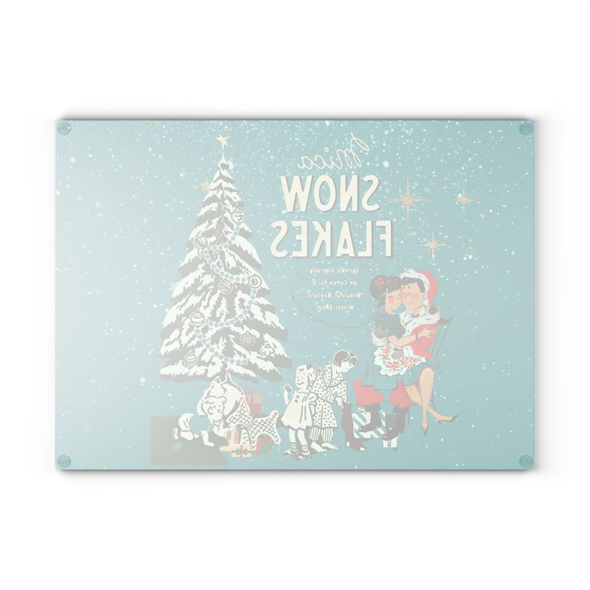 Mid Century Modern Christmas Kitsch, 50s Inspired Mica Snow Cheesboard Glass Cutting Board - Mid Century Modern Gal