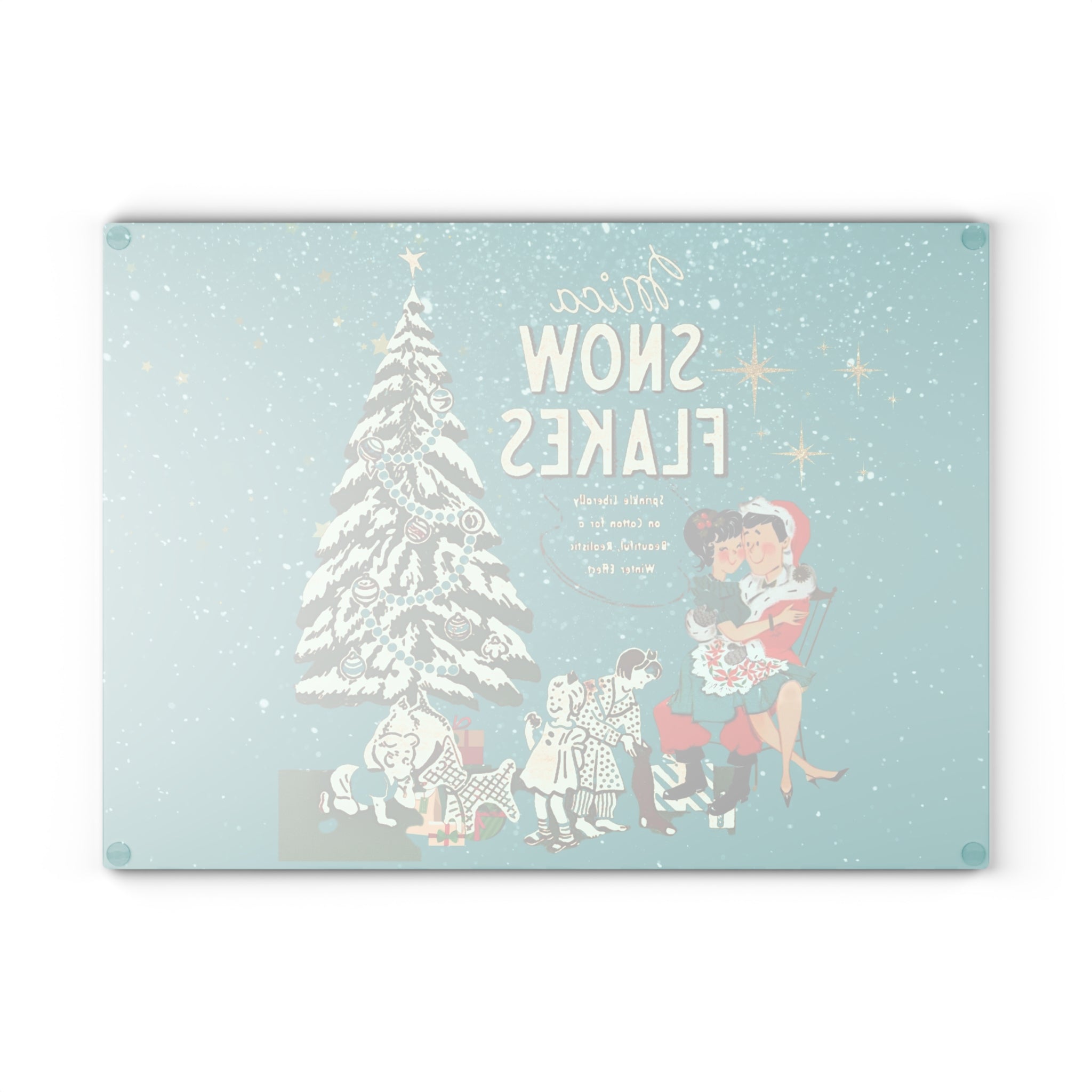 Mid Century Modern Christmas Kitsch, 50s Inspired Mica Snow Cheesboard Glass Cutting Board - Mid Century Modern Gal