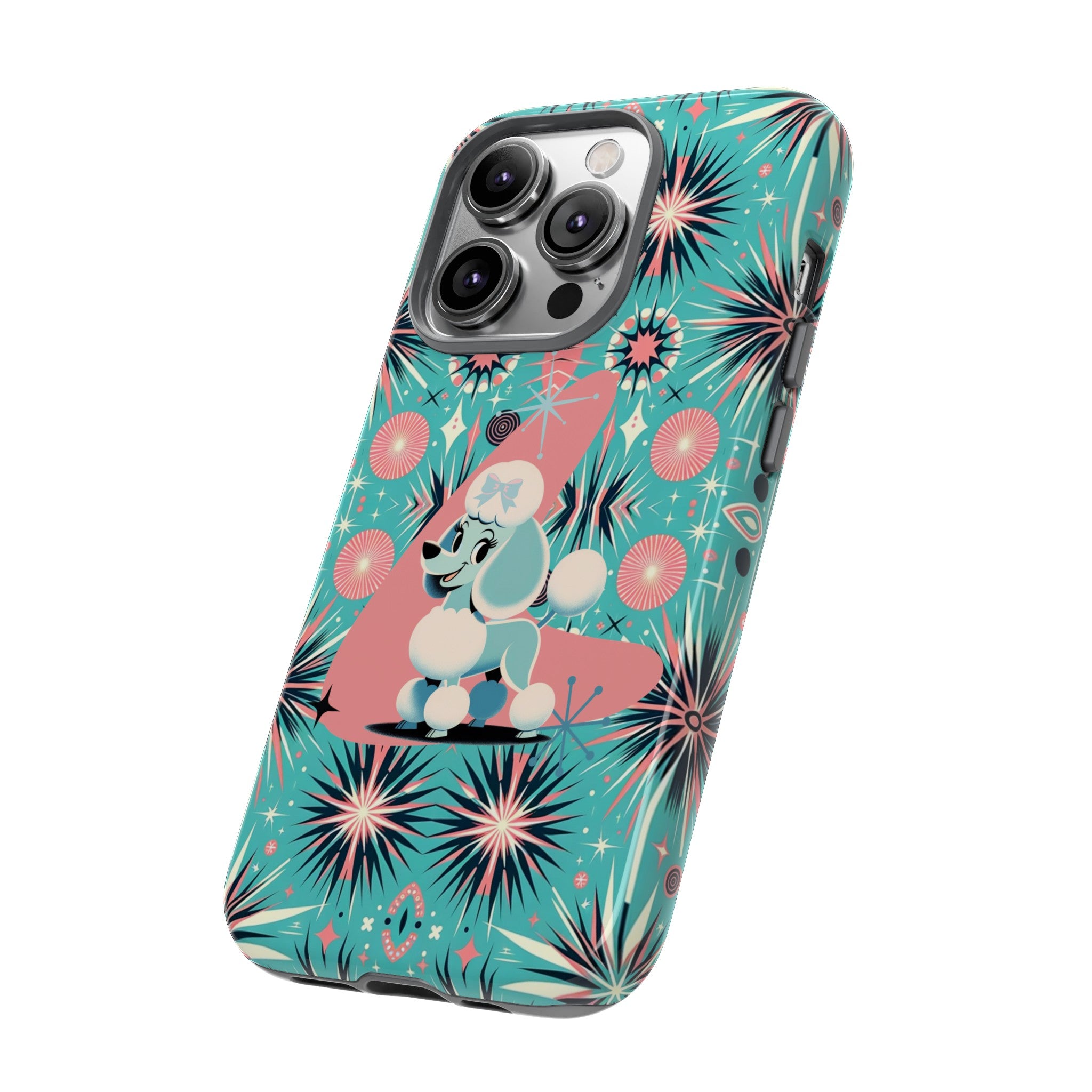 1950s Mid Century Modern Atomic Pink, Poodle Retro Smart Phone Tough Cases