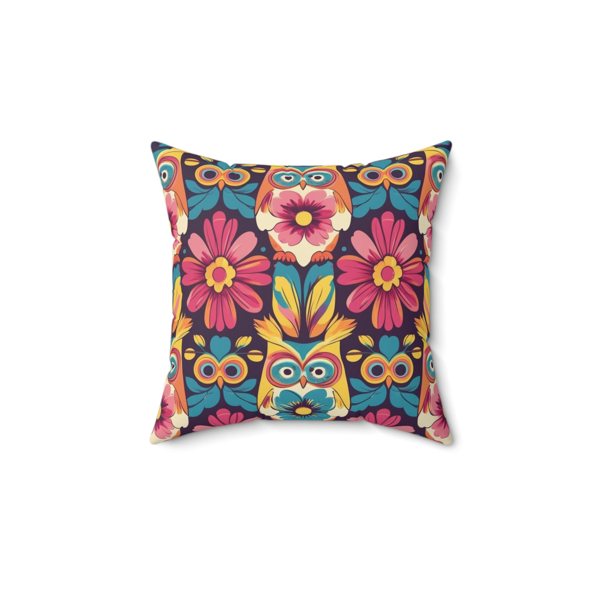 Retro Groovy Owl, Flower Power Kitschy Fall Pillow And Insert - Mid Century Modern Gal