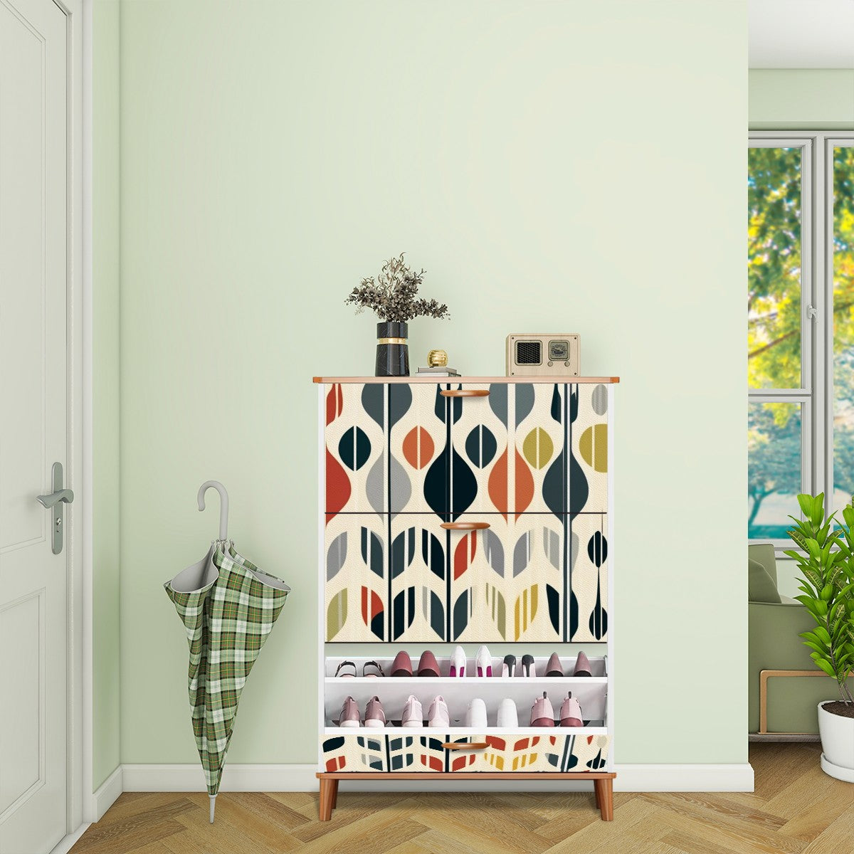 Mid Mod Scandinvian Floral Retro Modern Danish Shoe Cabinet - Mid Century Modern Gal