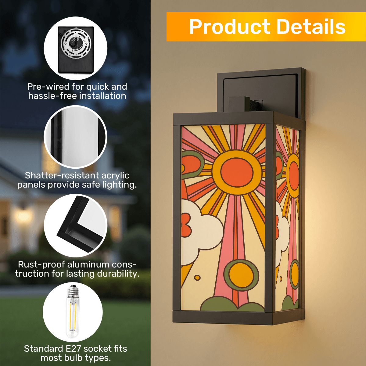 Retro Rays Groovy 70s Sunshine Mid Mod Patio Wall Light - Mid Century Modern Gal