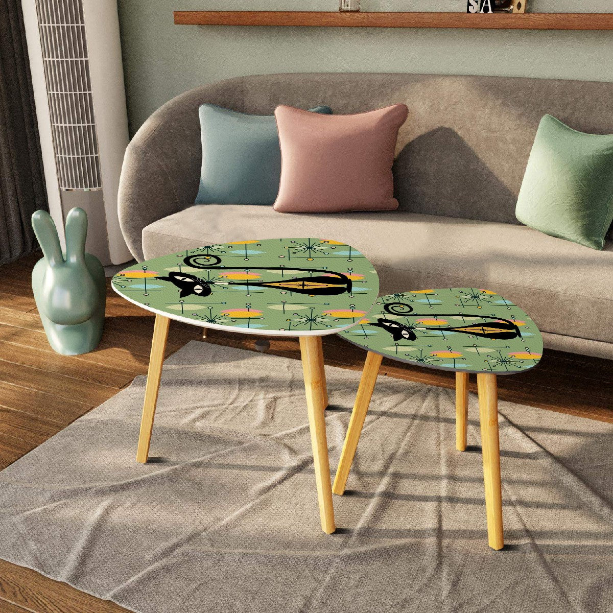 Atomic Cat Mid Century Modern Green Starburst Kitschy Modern Nesting Tables - Mid Century Modern Gal