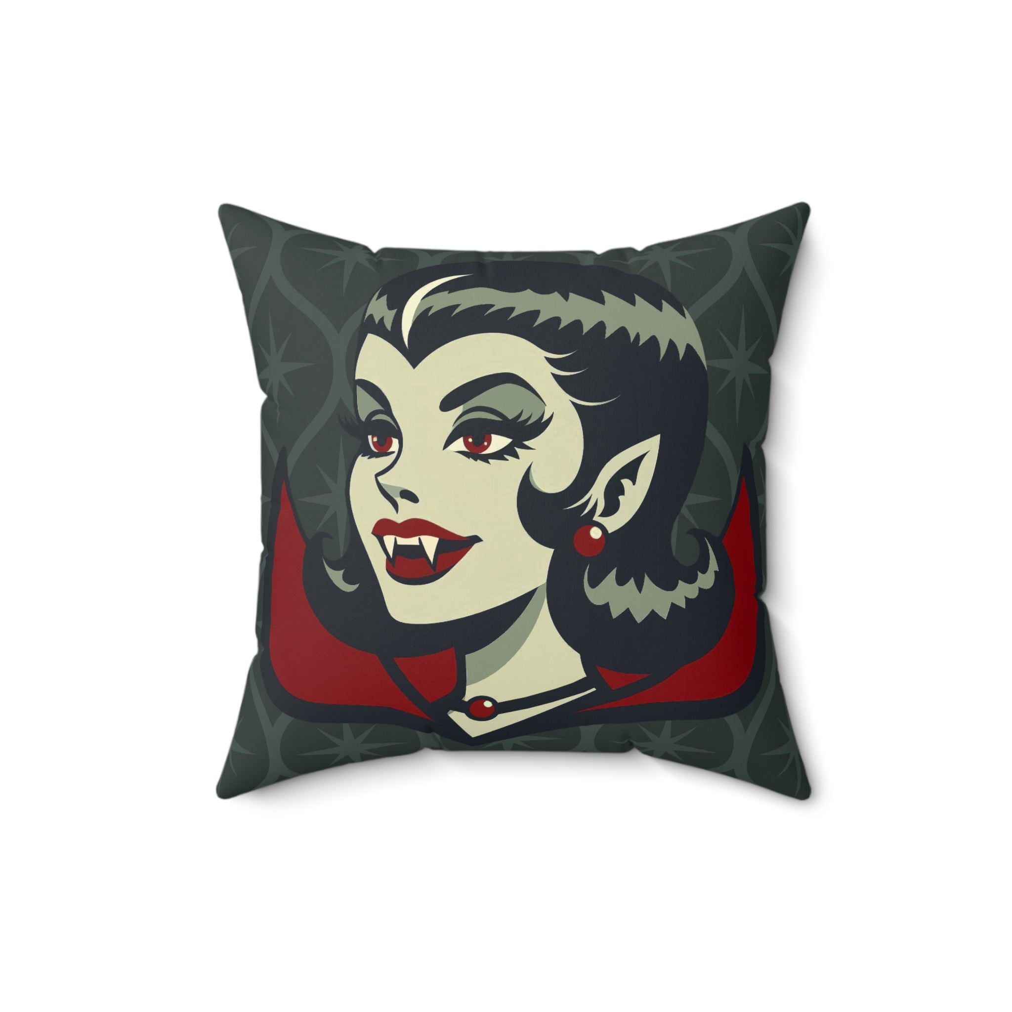 Vampire Dracula Girl Halloween Goth Horror Buff MCM Green Pillow Cover and Insert - Mid Century Modern Gal