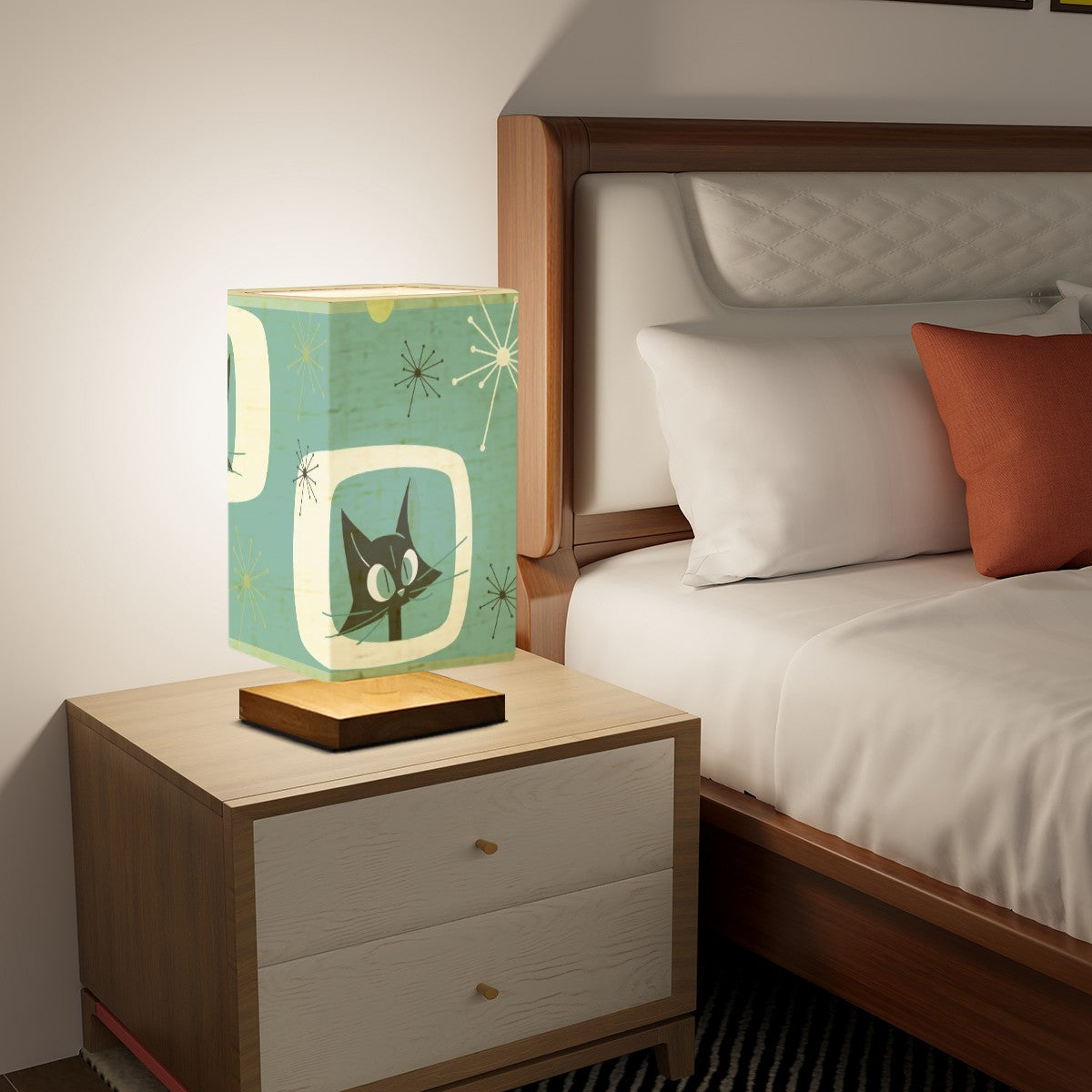 Atomic Space Cat Teal Green Mid Century Modern Square Table Lamp - Mid Century Modern Gal