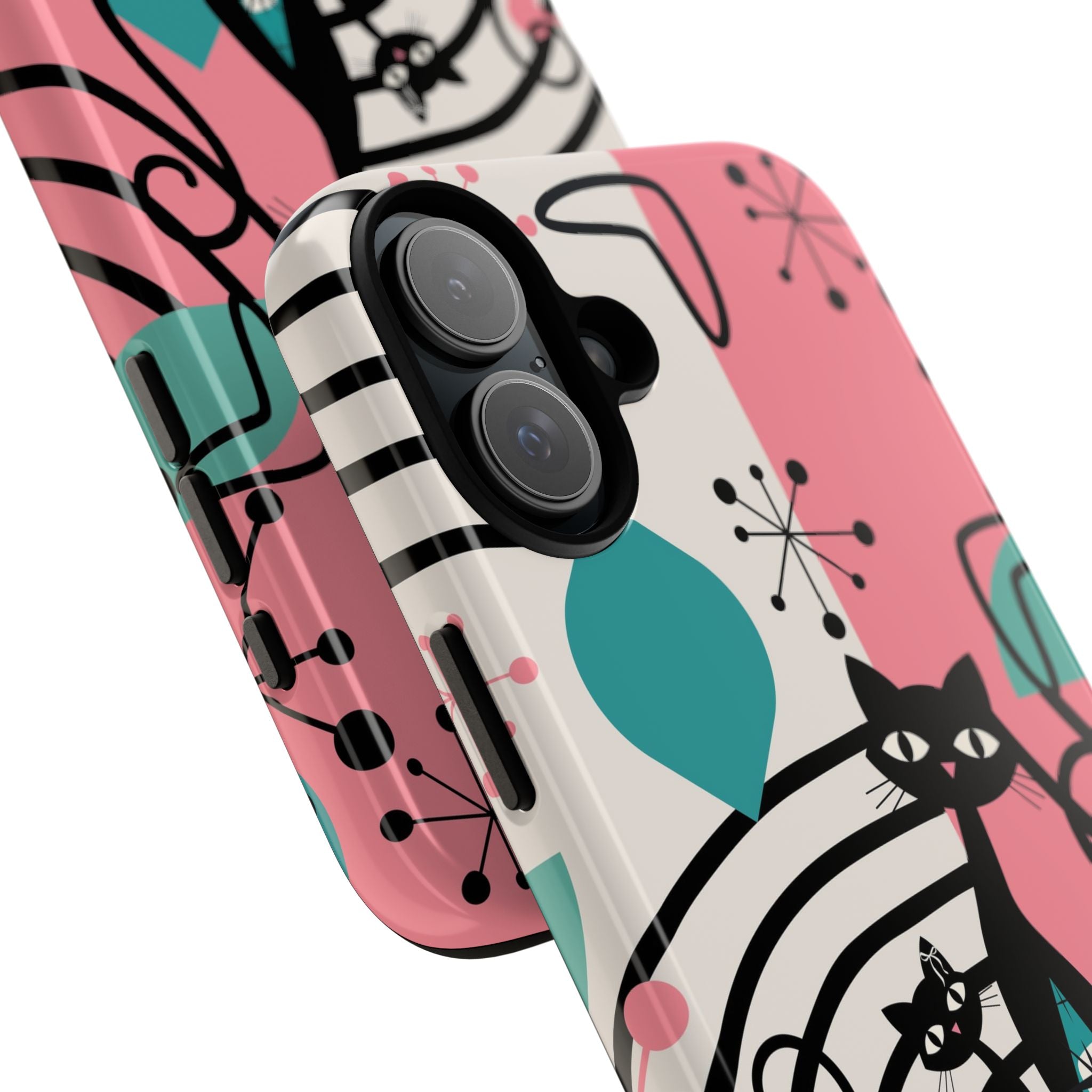 Mid Mod Atomic Cat Boomerang Starburst, Pink, Black Kitschy Stylish Cat Phone Case: Modern Design for Cat Lovers