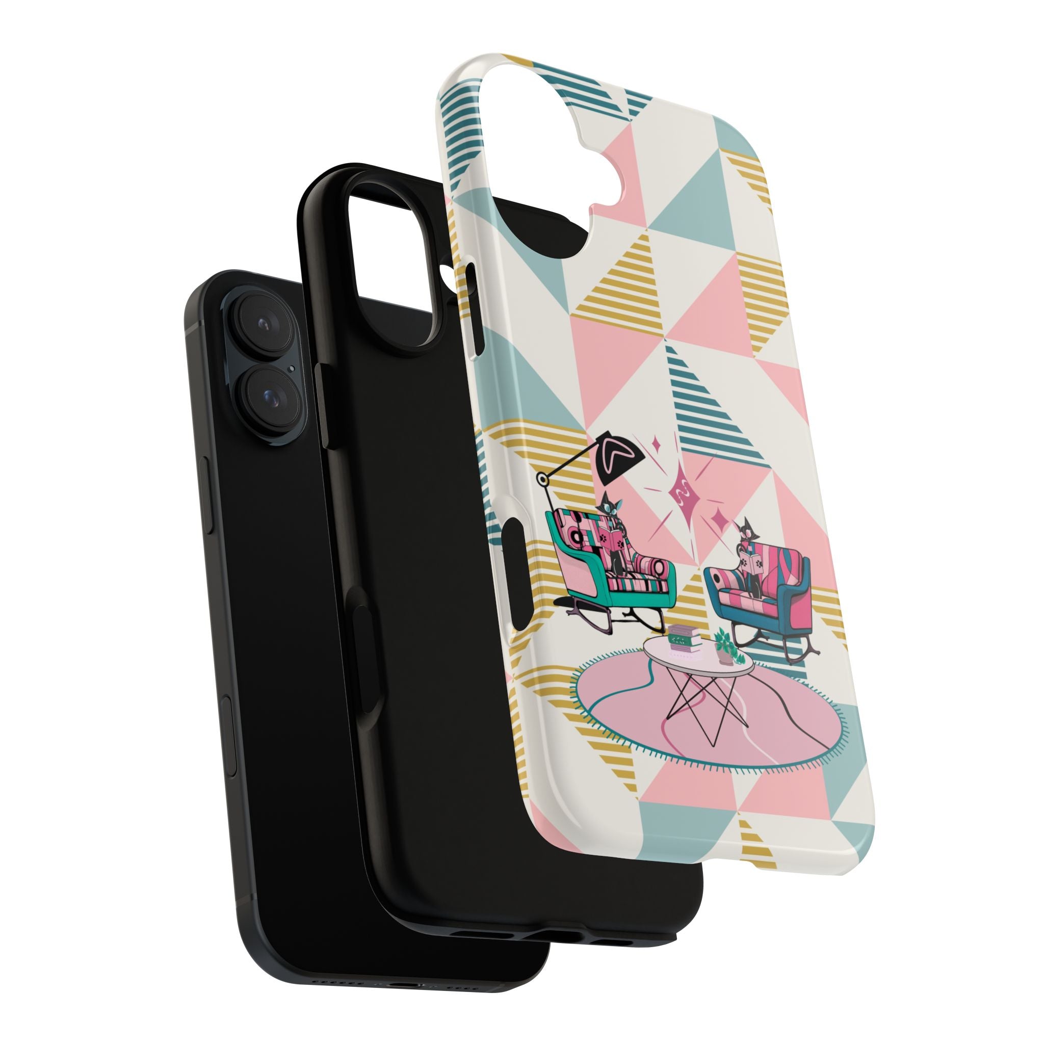 Atomic Cats Reading, Book Talk, Book Lover, Retro Chic Phone Case with Retro Vibe - Cozy Living Room Design