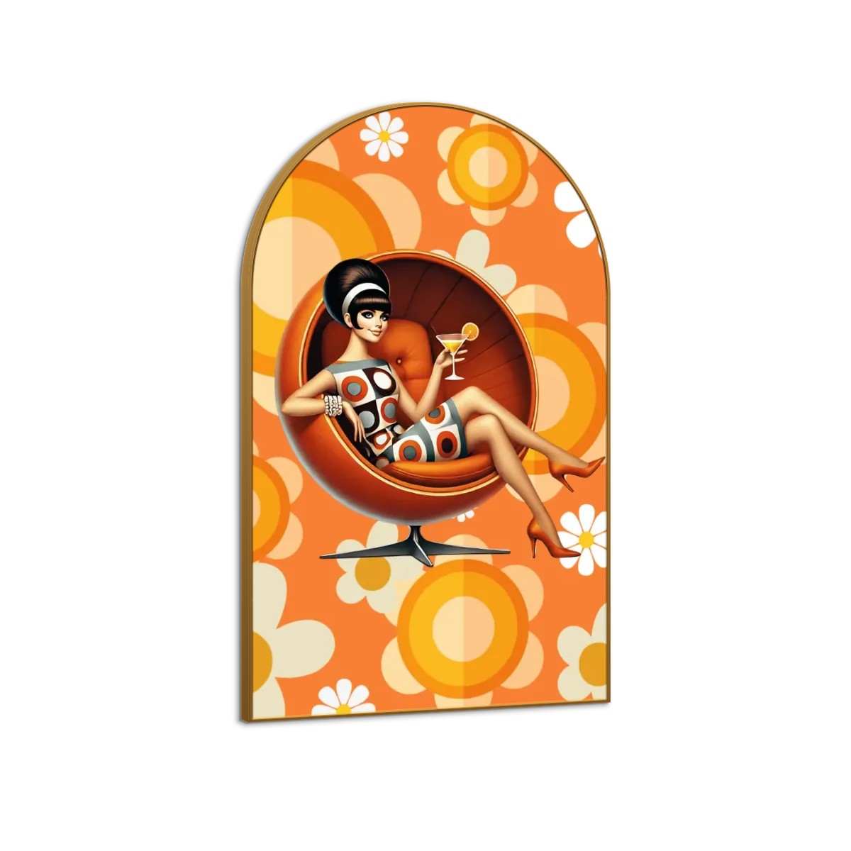 Flower Power 60s 70s Mod Gal In Retro Egg Chair Kitschy Mid Century Modern Arc Wall Art - Mid Century Modern Gal