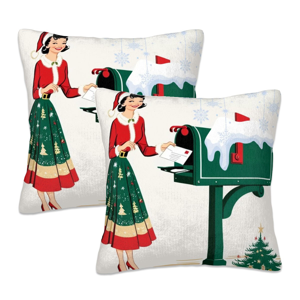 Mid Century Modern Christmas Kitschy Retro Gal, Holiday Pillow Cover - Mid Century Modern Gal