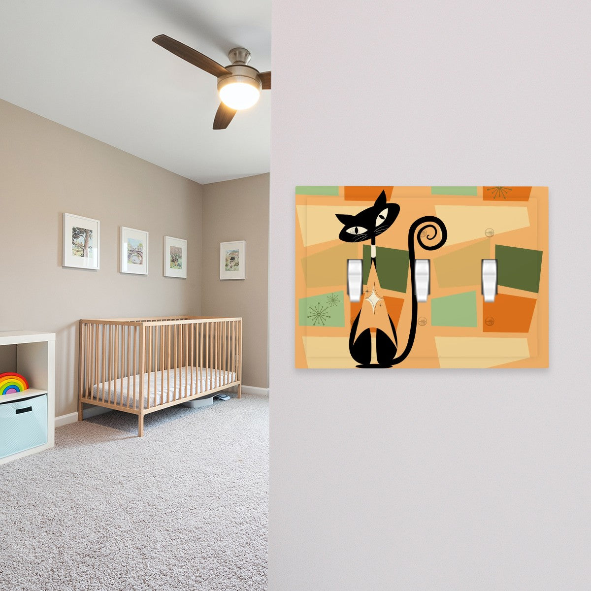 Mid Century Modern Geometric Designed Kitschy Atomic Cat Modern Switch Cover 3-Gang 3 Toggle - Mid Century Modern Gal