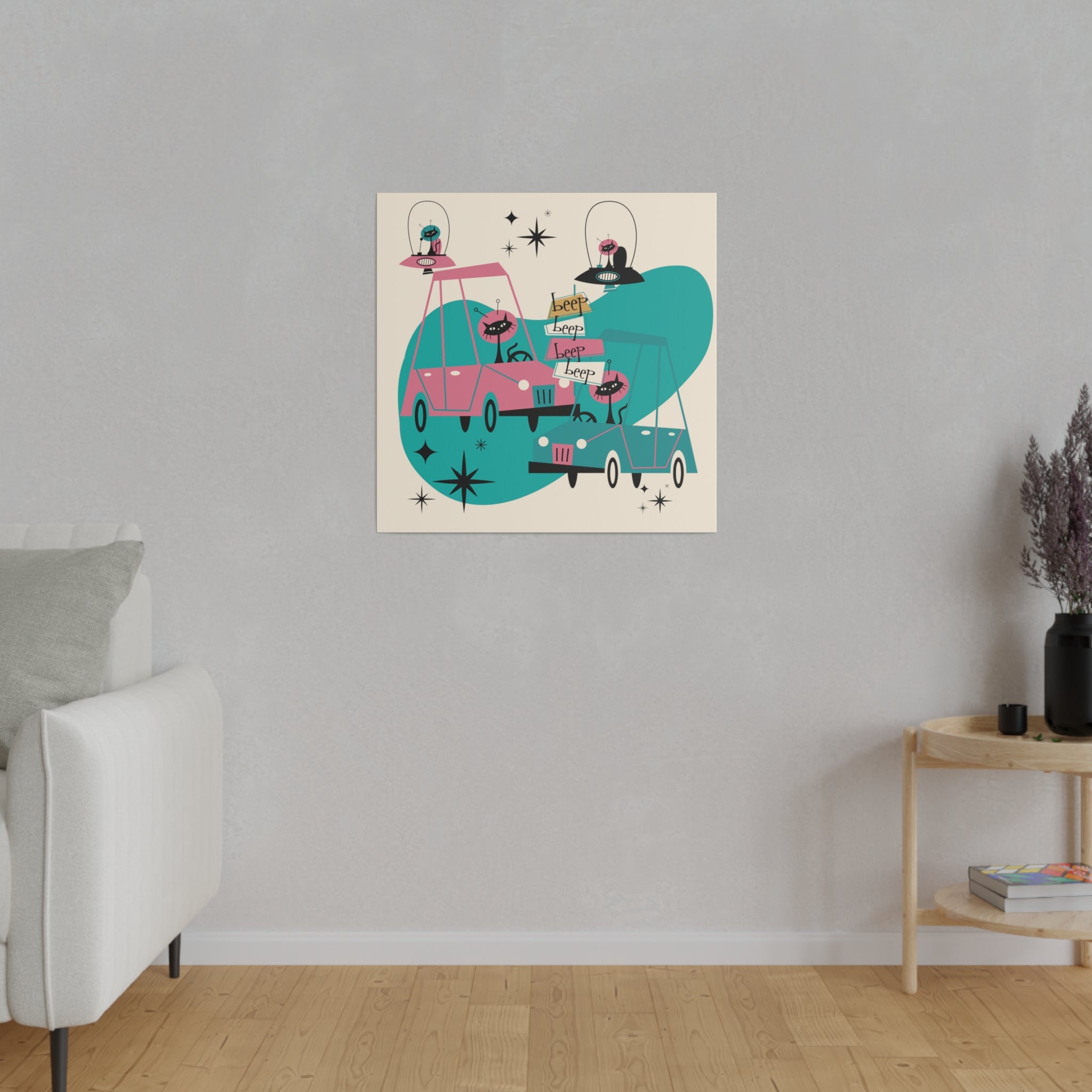 Atomic Cat, Space Kitties, Kitschy Mid Century Modern, Quirky Fun MCM Wall Art For Atomic Age Lovers - Mid Century Modern Gal