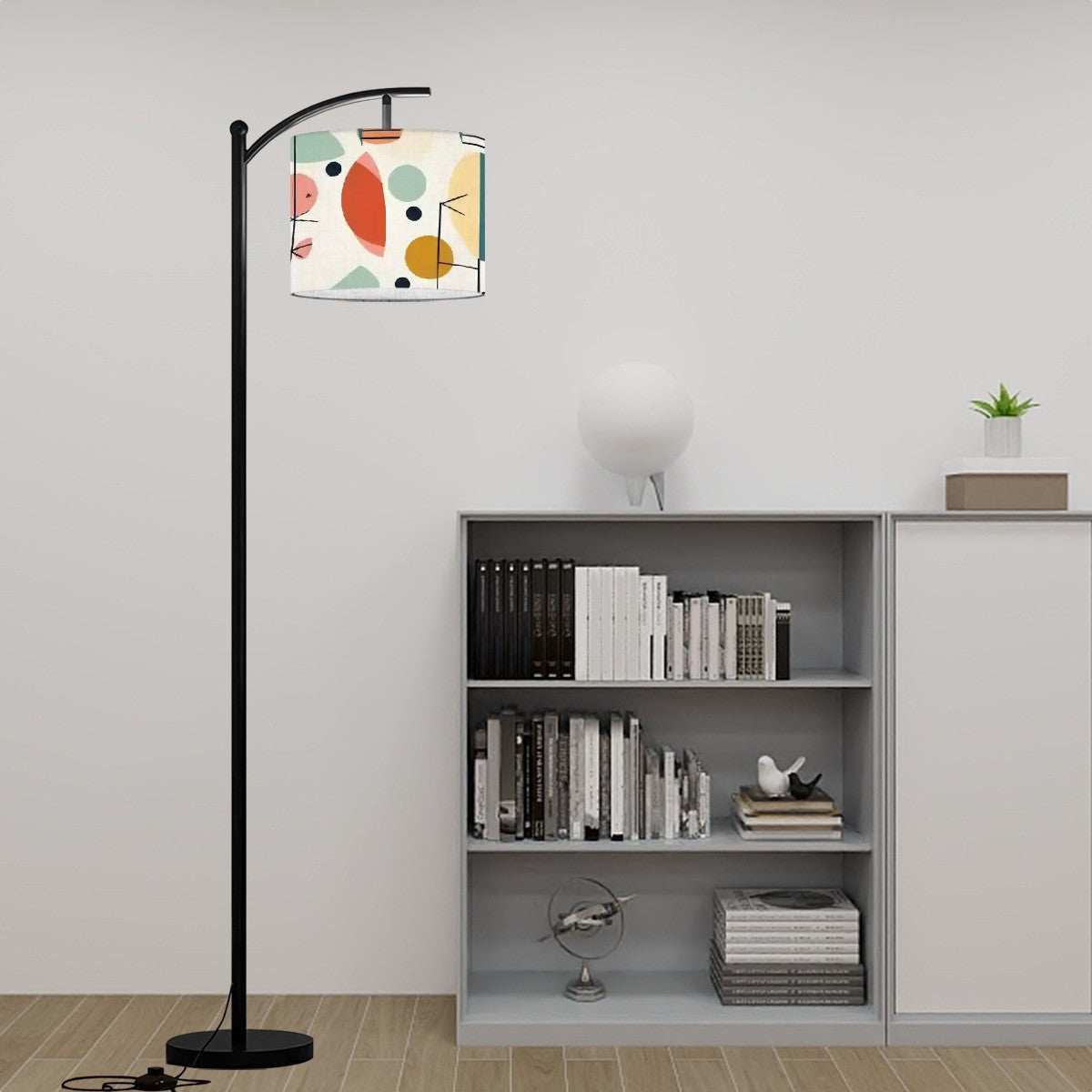 Mid Century Modern Arc Floor Lamp, Abstract Geometric Mod Design Shade - Mid Century Modern Gal