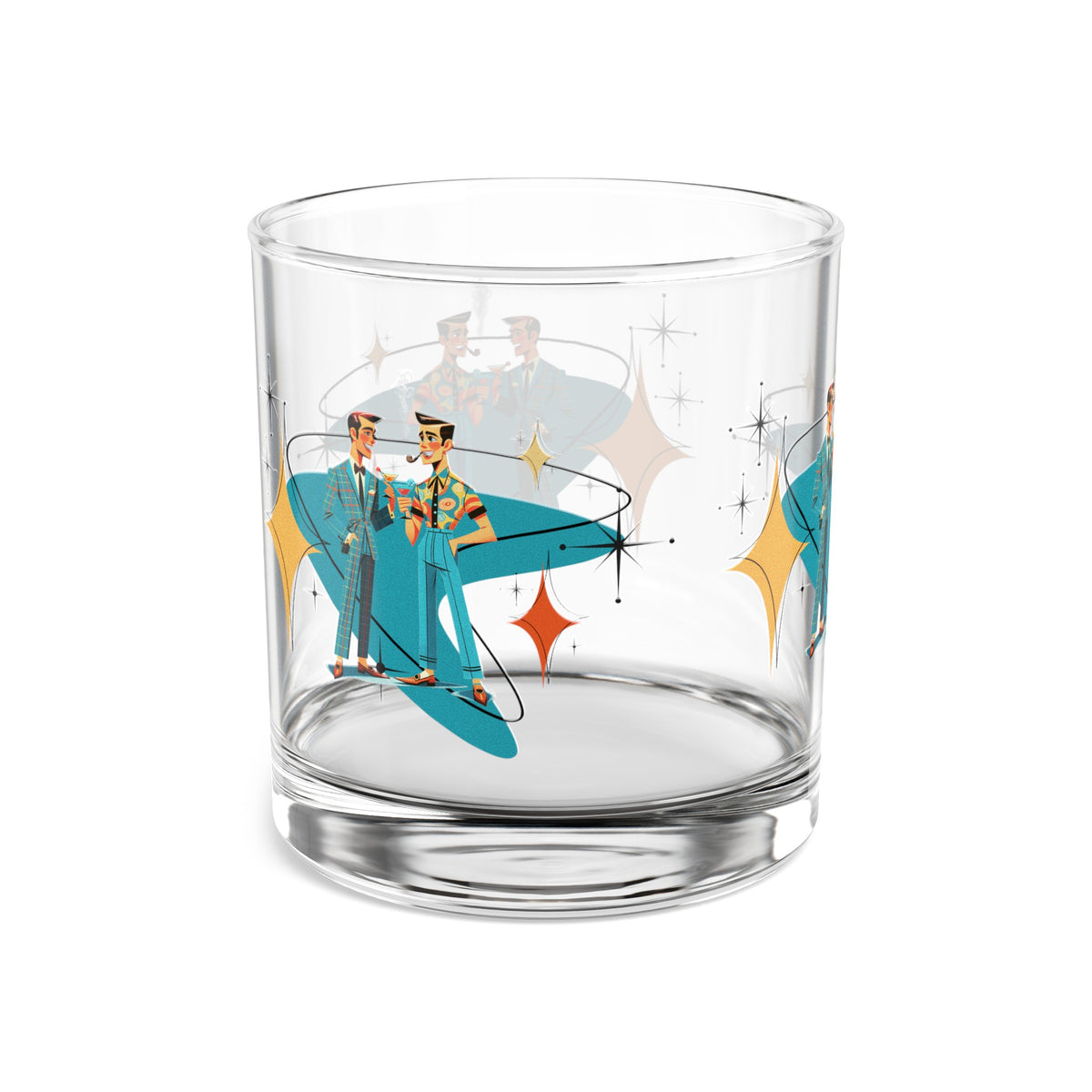 Mid Century Modern Dapper Men, Gay Couple, Bourbon Whiskey MCM Barware, 10oz - Mid Century Modern Gal
