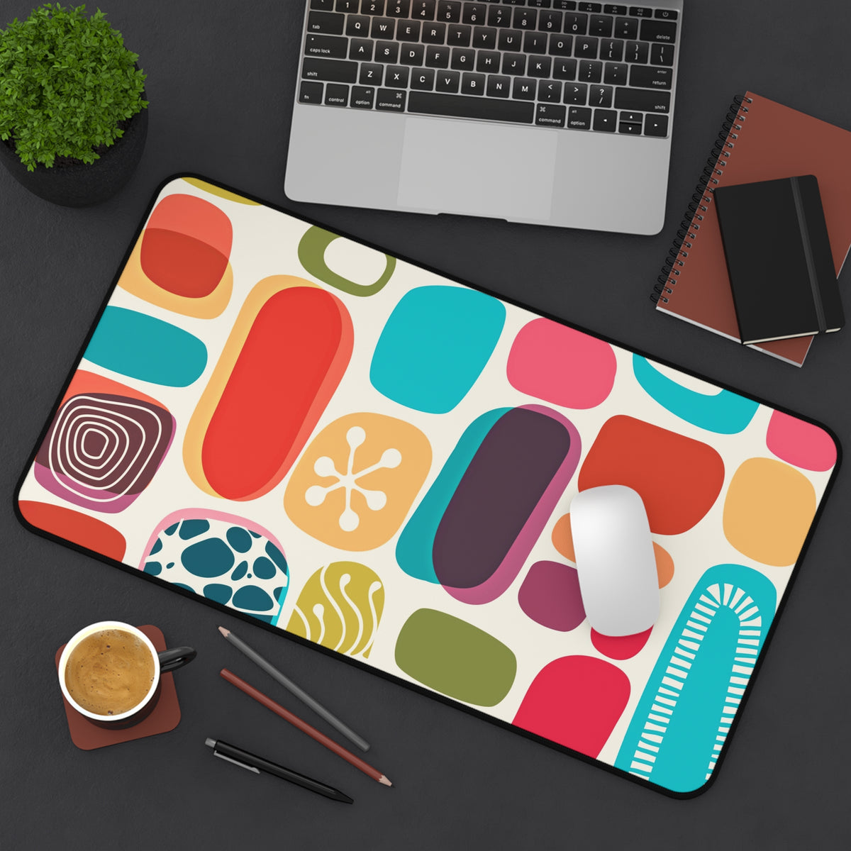 Mid Century Modern Amoeba Designed Geometric Colorful Modern Desk Mat - Mid Century Modern Gal