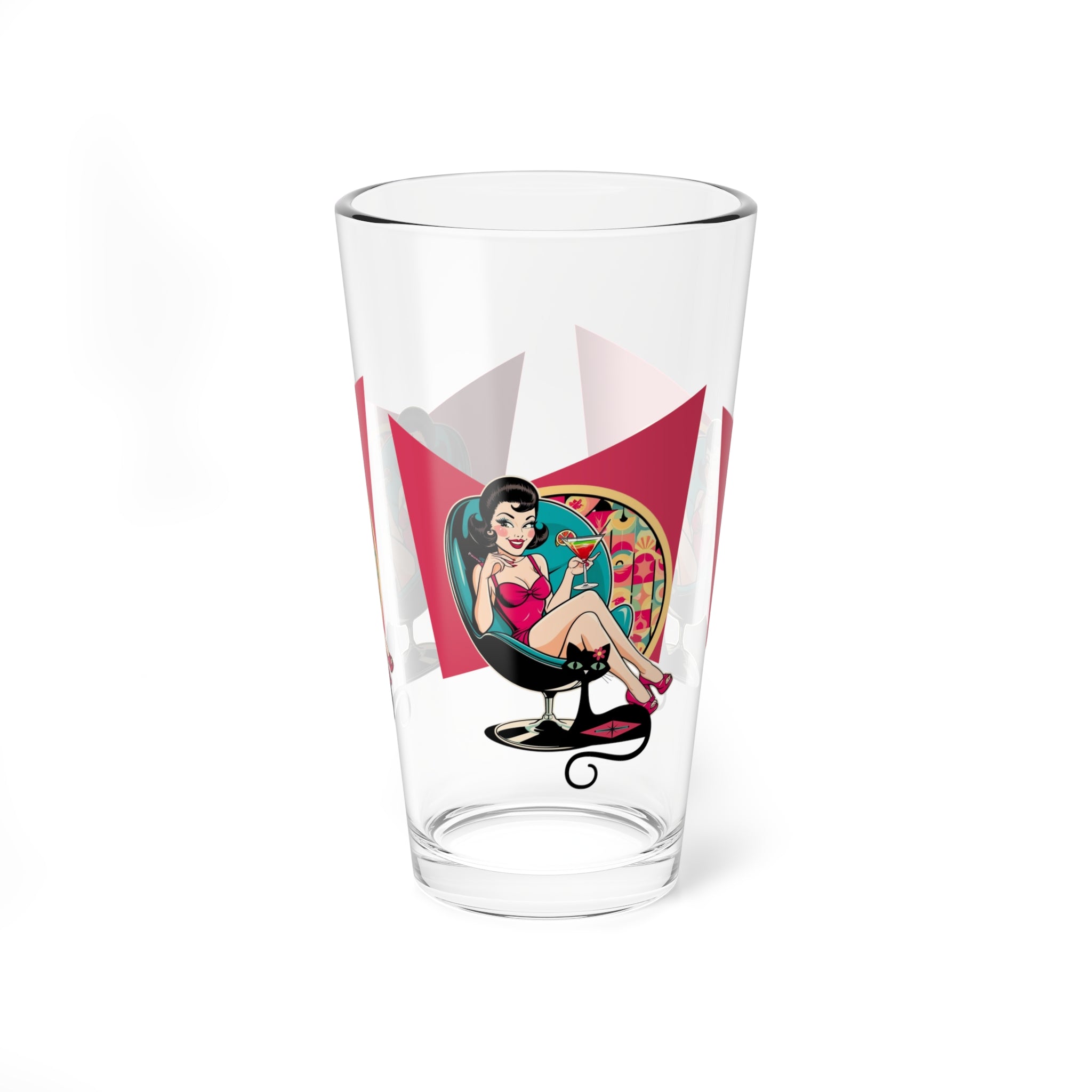Mid Century Modern Gal Retro Cocktail Glass 16oz - Vintage Pin-Up Design - Mid Century Modern Gal