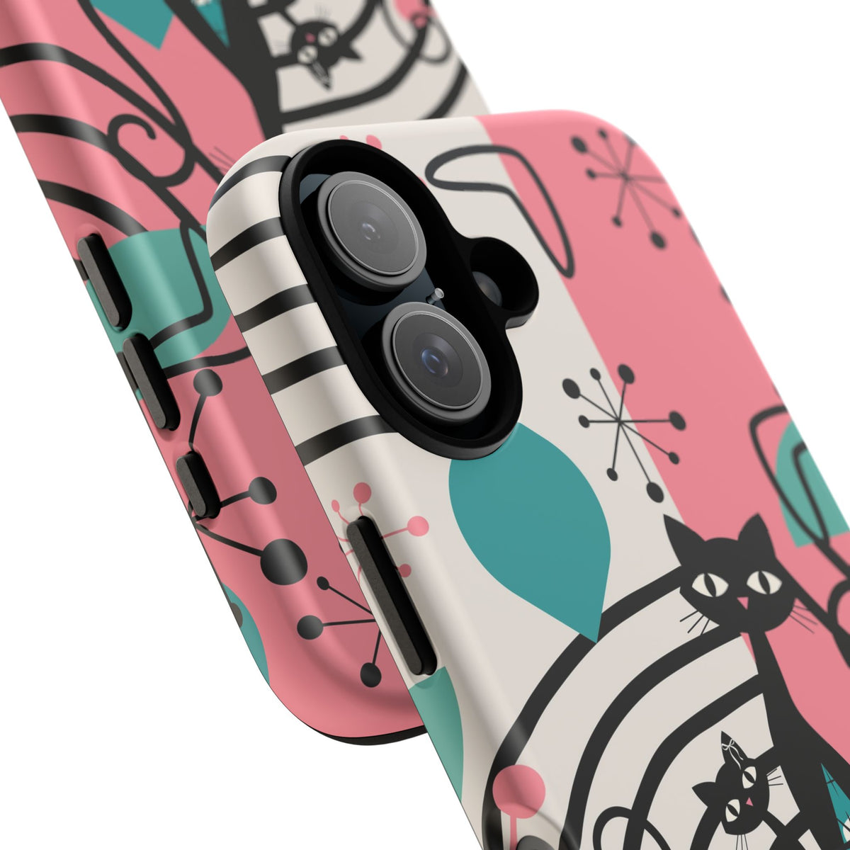 Mid Mod Atomic Cat Boomerang Starburst, Pink, Black Kitschy Stylish Cat Phone Case: Modern Design for Cat Lovers