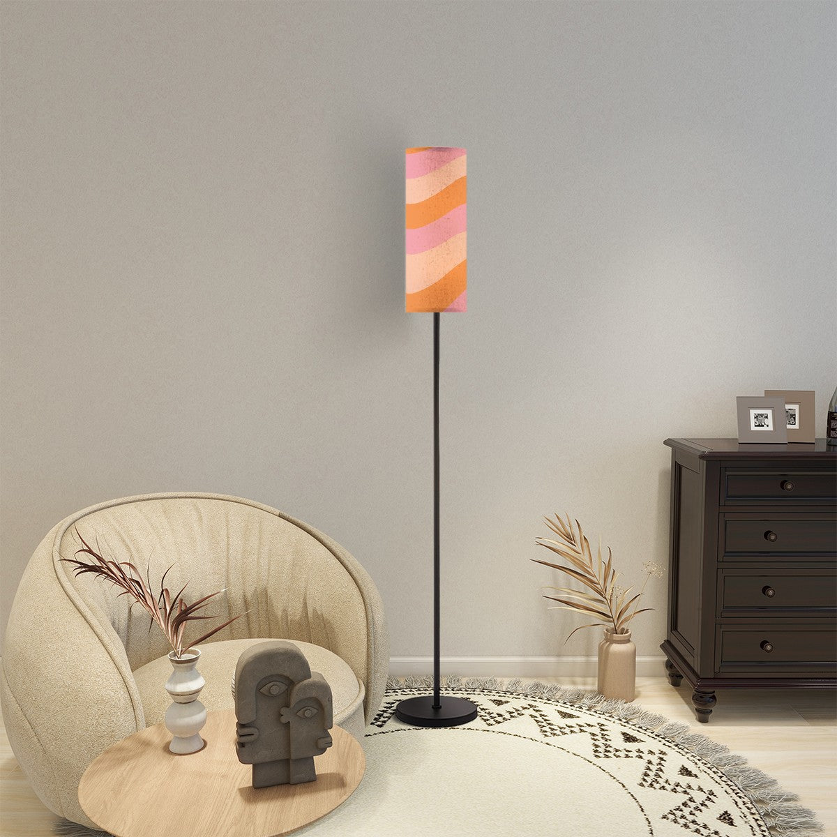 Retro Floor Lamp Modern Standing Lamp, Orange, Pink Groovy Wave Design - Mid Century Modern Gal