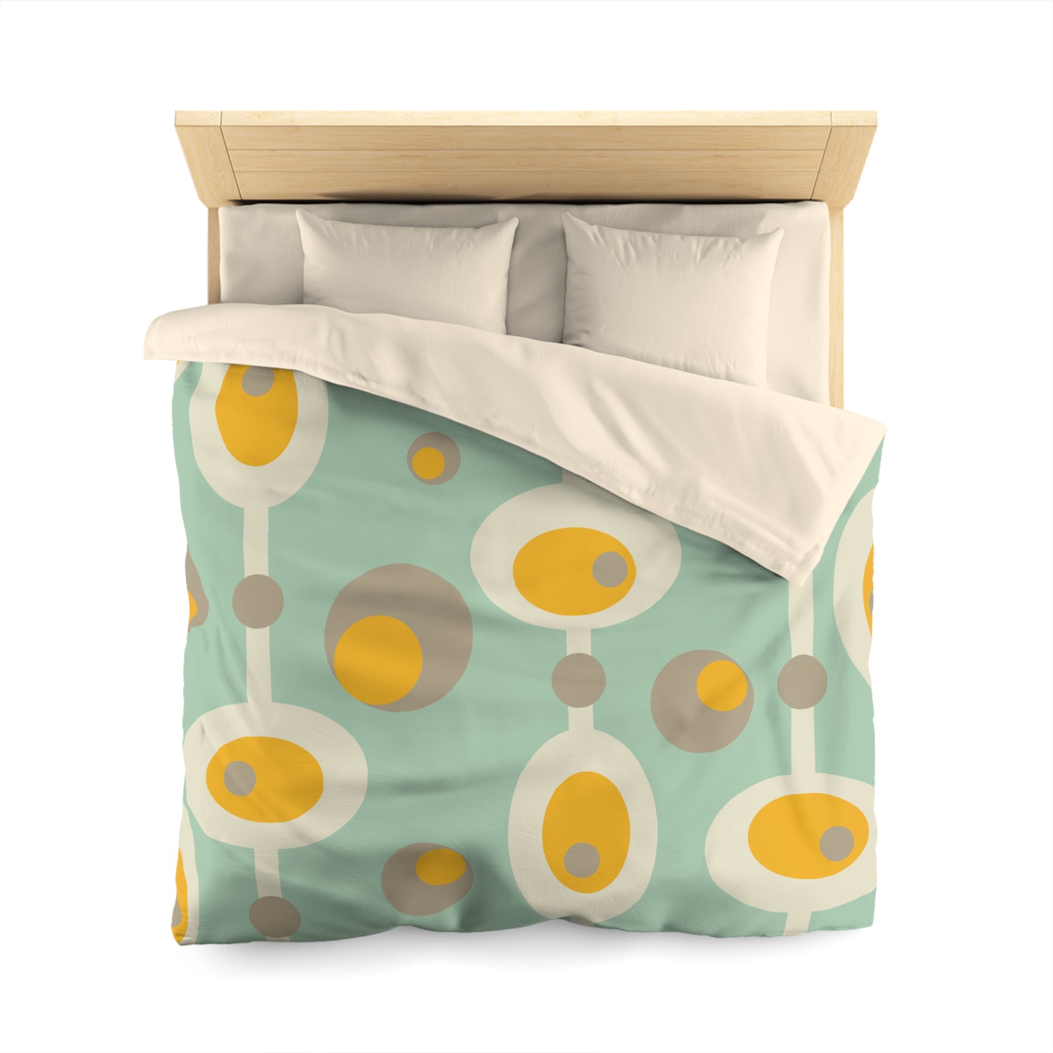Mid Century Modern Bedding, Mustard Yellow, Gray, Creamy Beige Orbs, Mint MCM Retro Groovy Duvet Bedding Cover - Mid Century Modern Gal