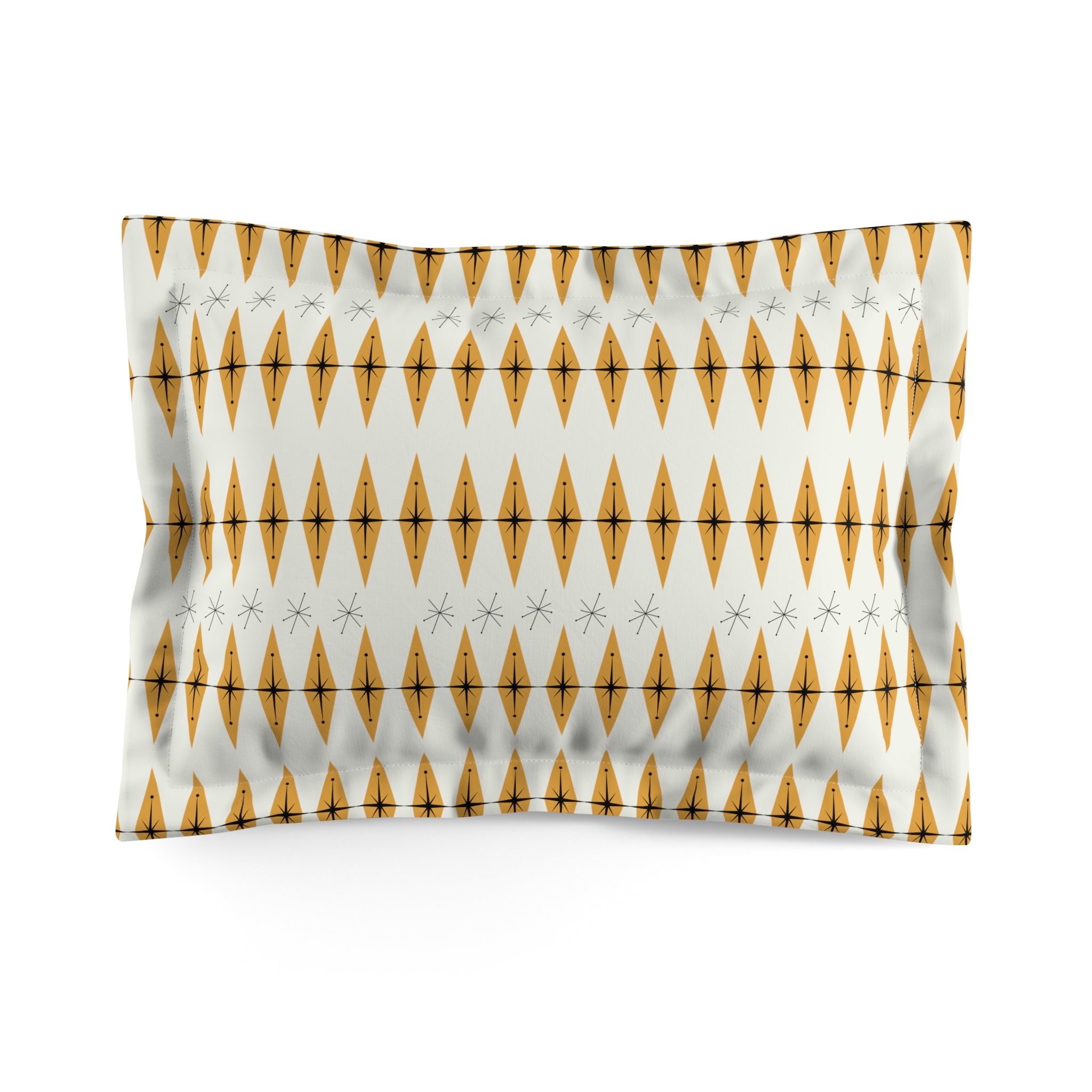 Mid Century Modern Bedding, Mustard Yellow Atomic Starbursts Microfiber Pillow Sham - Mid Century Modern Gal