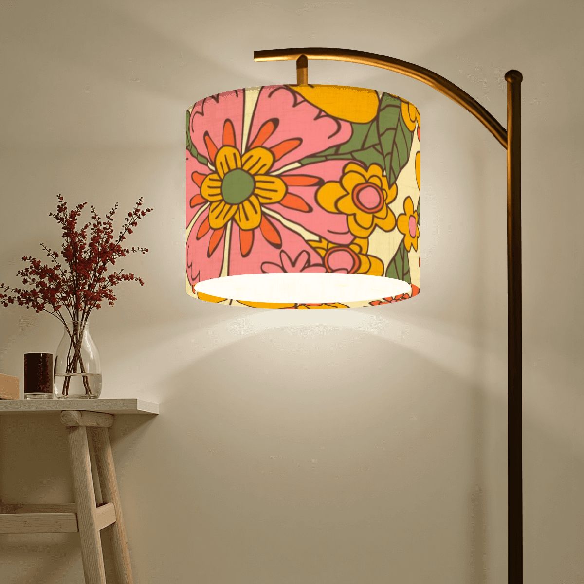 Flower Power Groovy Retro Mod Floral 70s Designed Arc Floor Lamp - Mid Century Modern Gal